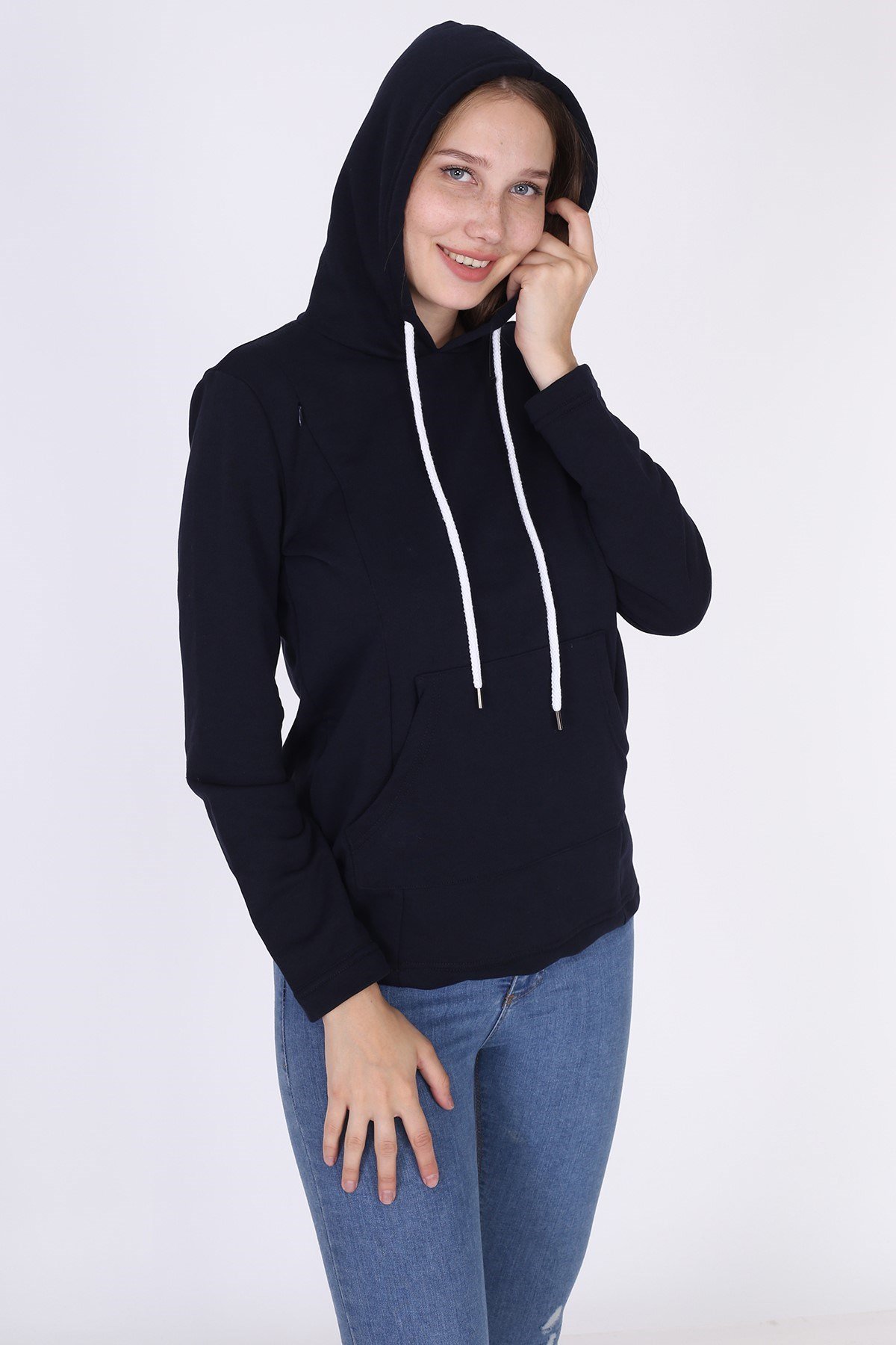 LuvmaBelly 4507 Pamuklu yandan fermuarlı Lohusa Emzirme Sweatshirt