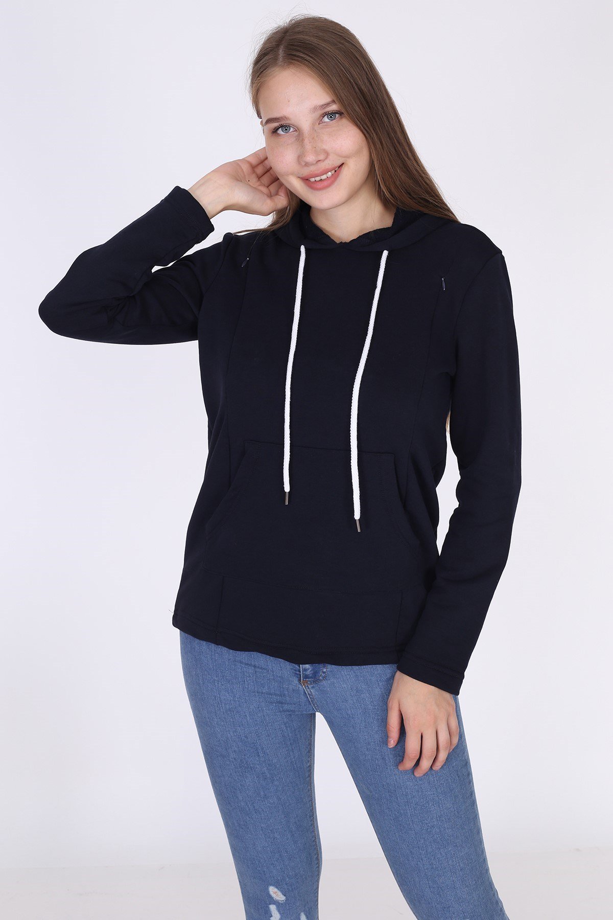LuvmaBelly 4507 Pamuklu yandan fermuarlı Lohusa Emzirme Sweatshirt