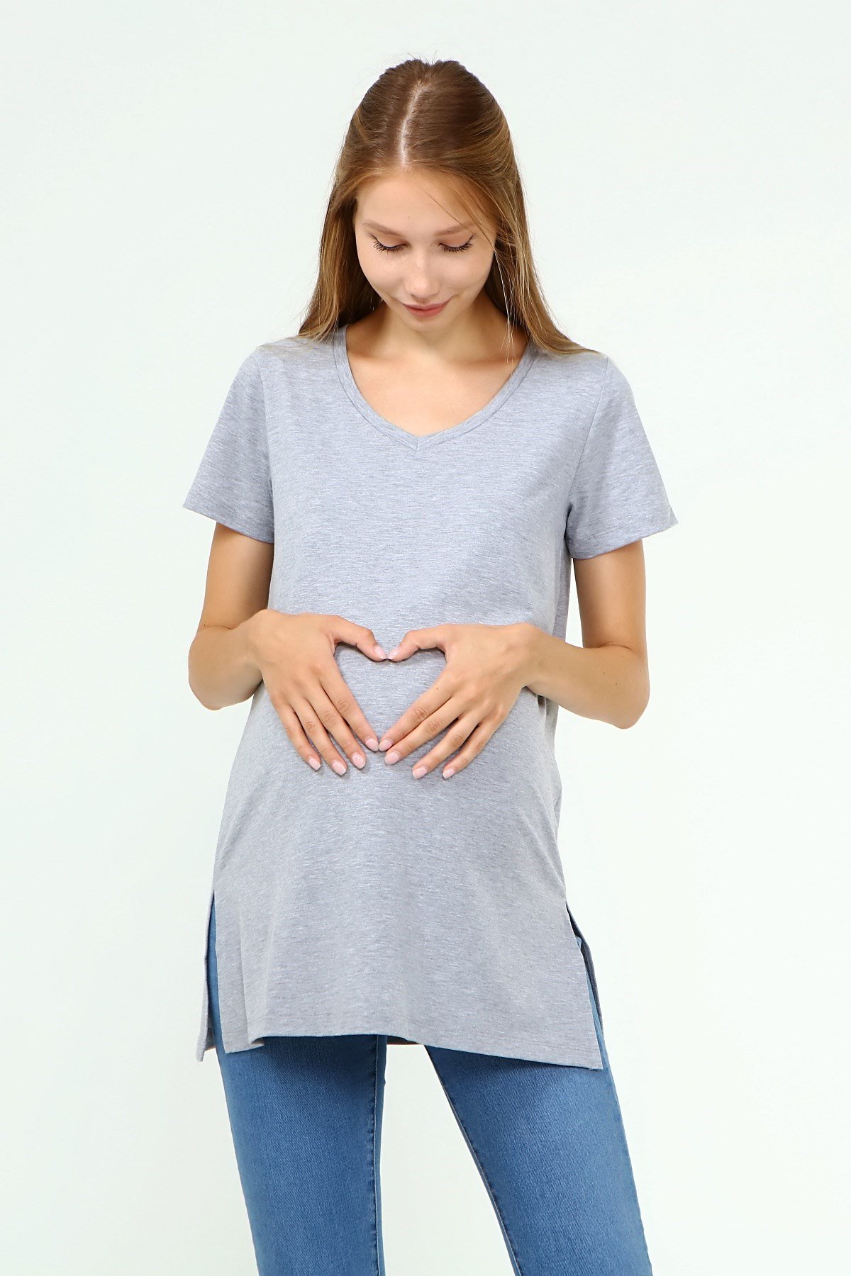 Luvmabelly MYRA2044 - Hamile Tshirt V yaka - Gri