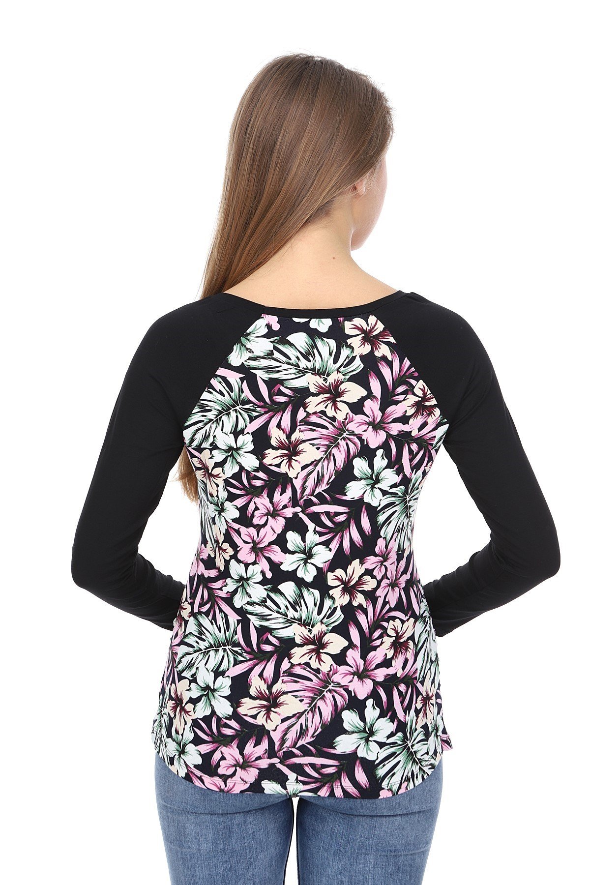 LuvmaBelly MYRA2353 Siyah Çiçekli Çizgili Parçalı Hamile Tshirt