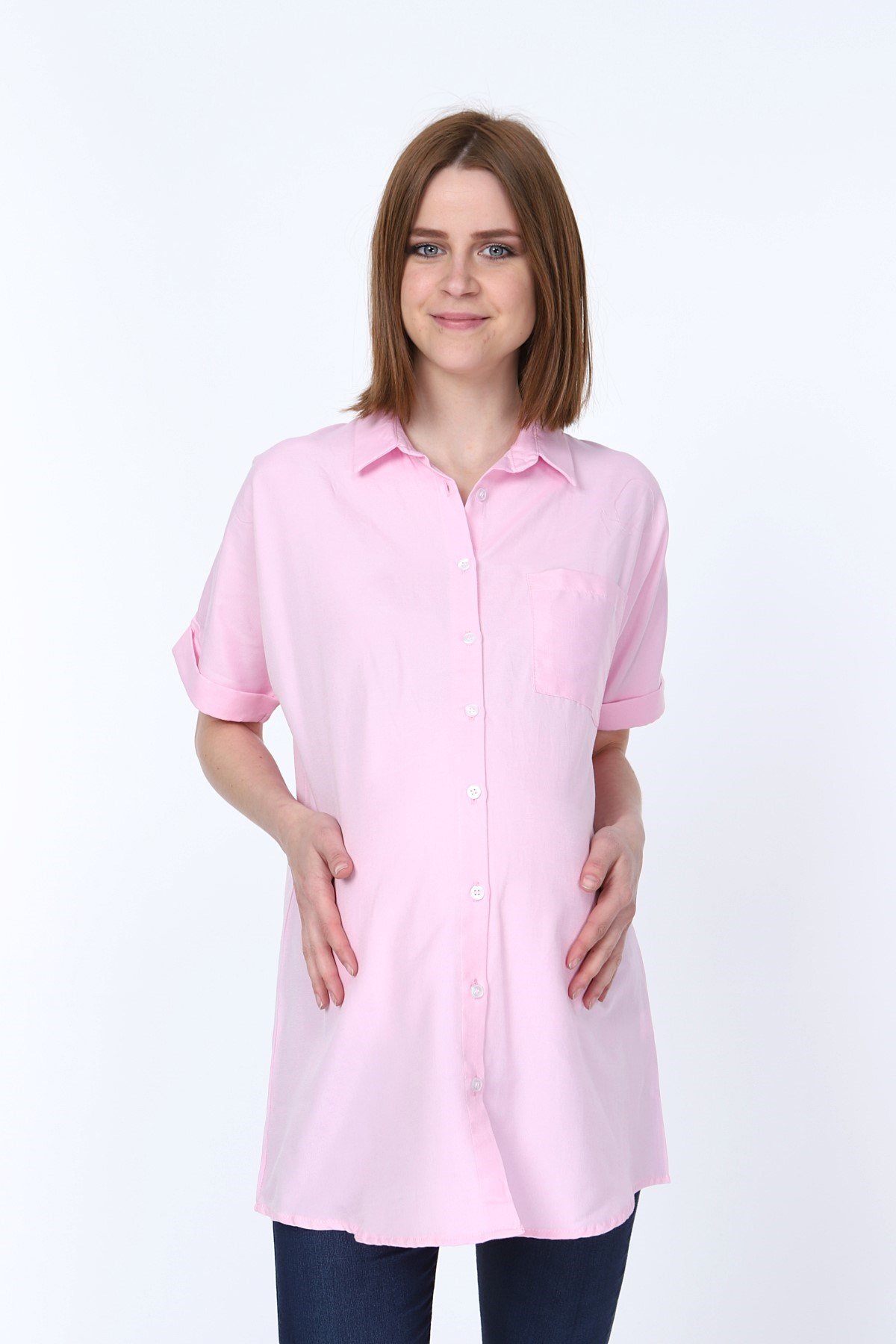 Luvmabelly MYRA4022 - Cepli Pembe Hamile Gömleği