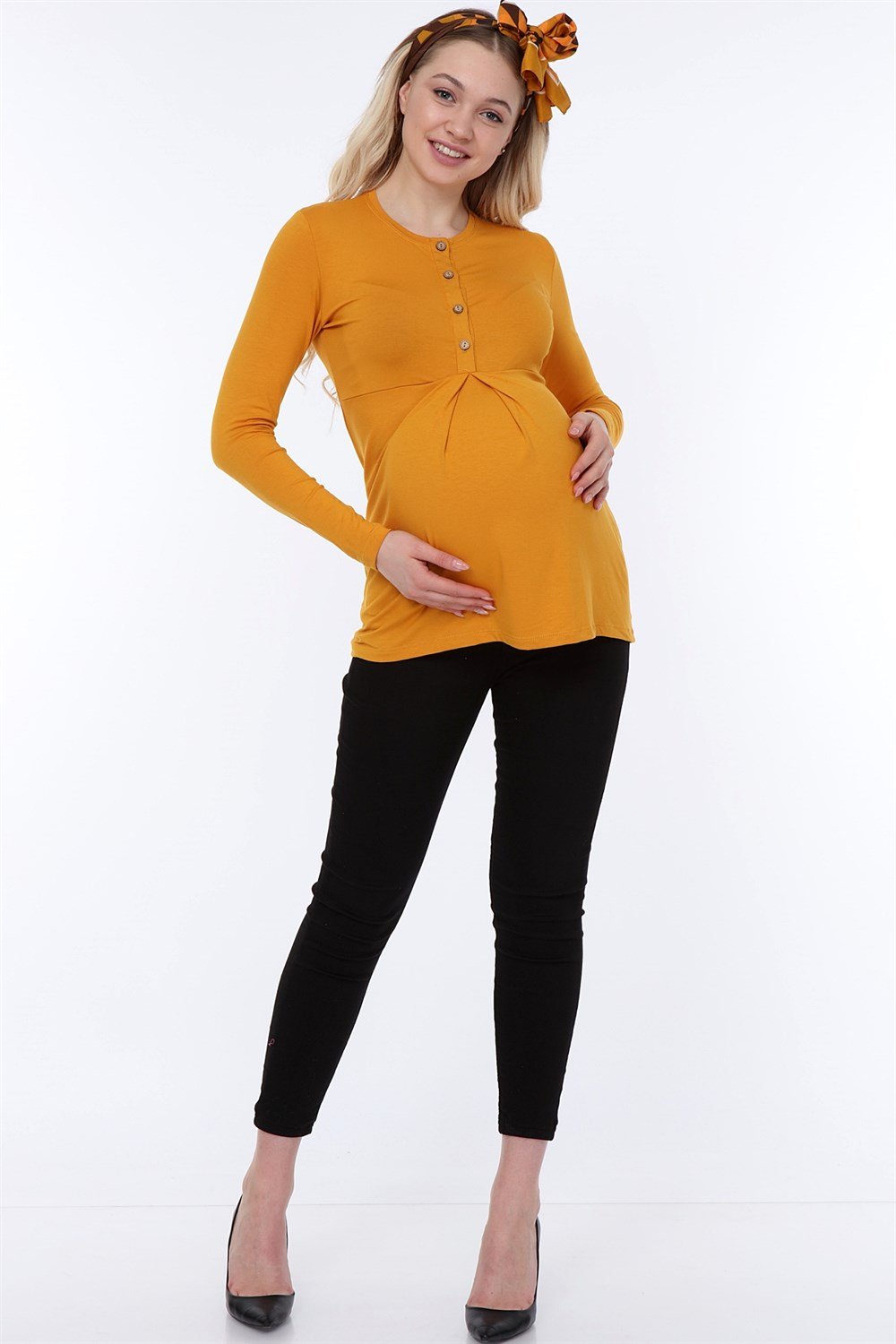 Luvmabelly MYRA4101 - Önden Düğmeli Bluz - Hardal