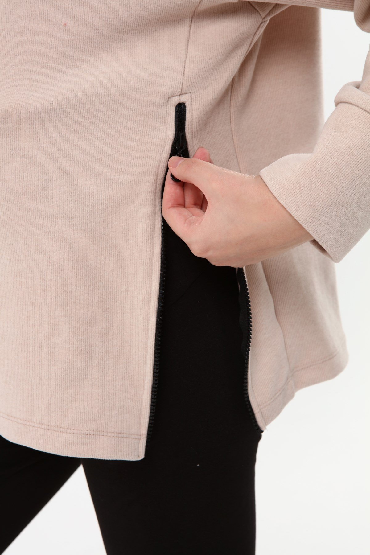 Luvmabelly MYRA4281 Fermuarlı Hamile Sweatshirt -Bej