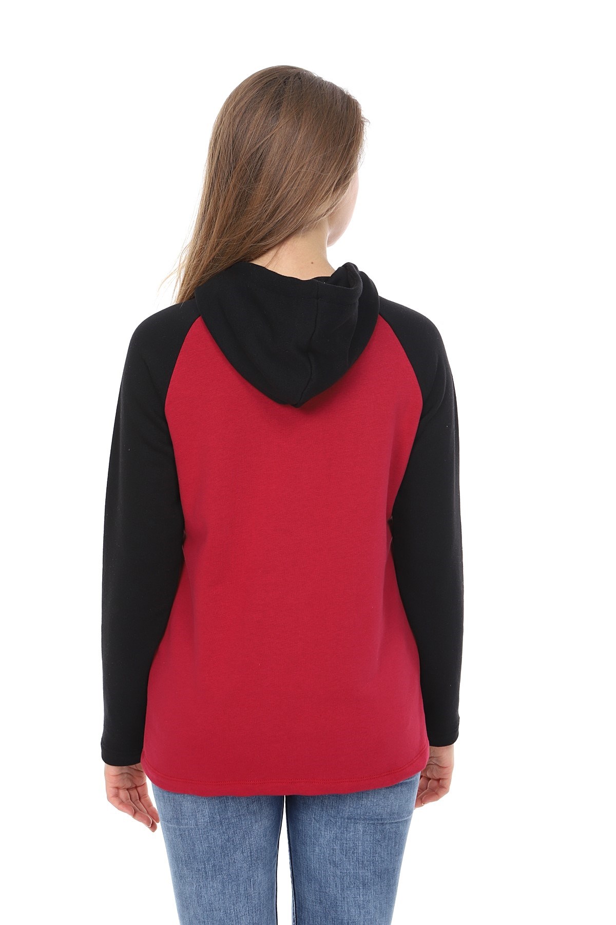 LuvmaBelly MYRA4523 Siyah&Bordo Parçalı Kapüşonlu ve Cepli Emzirme Sweatshirt