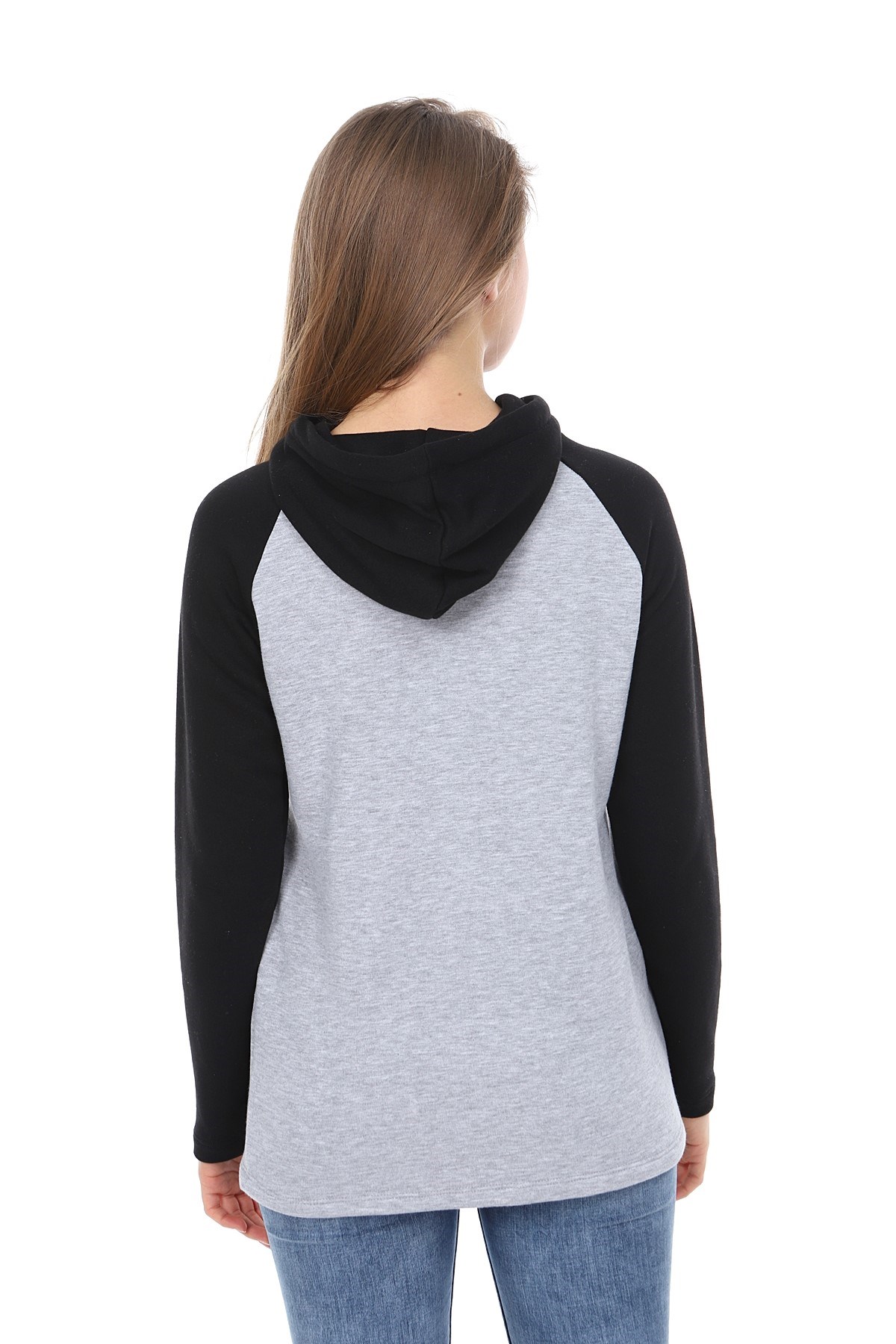 LuvmaBelly MYRA4524 Siyah&Gri Parçalı Kapüşonlu ve Cepli Emzirme Sweatshirt