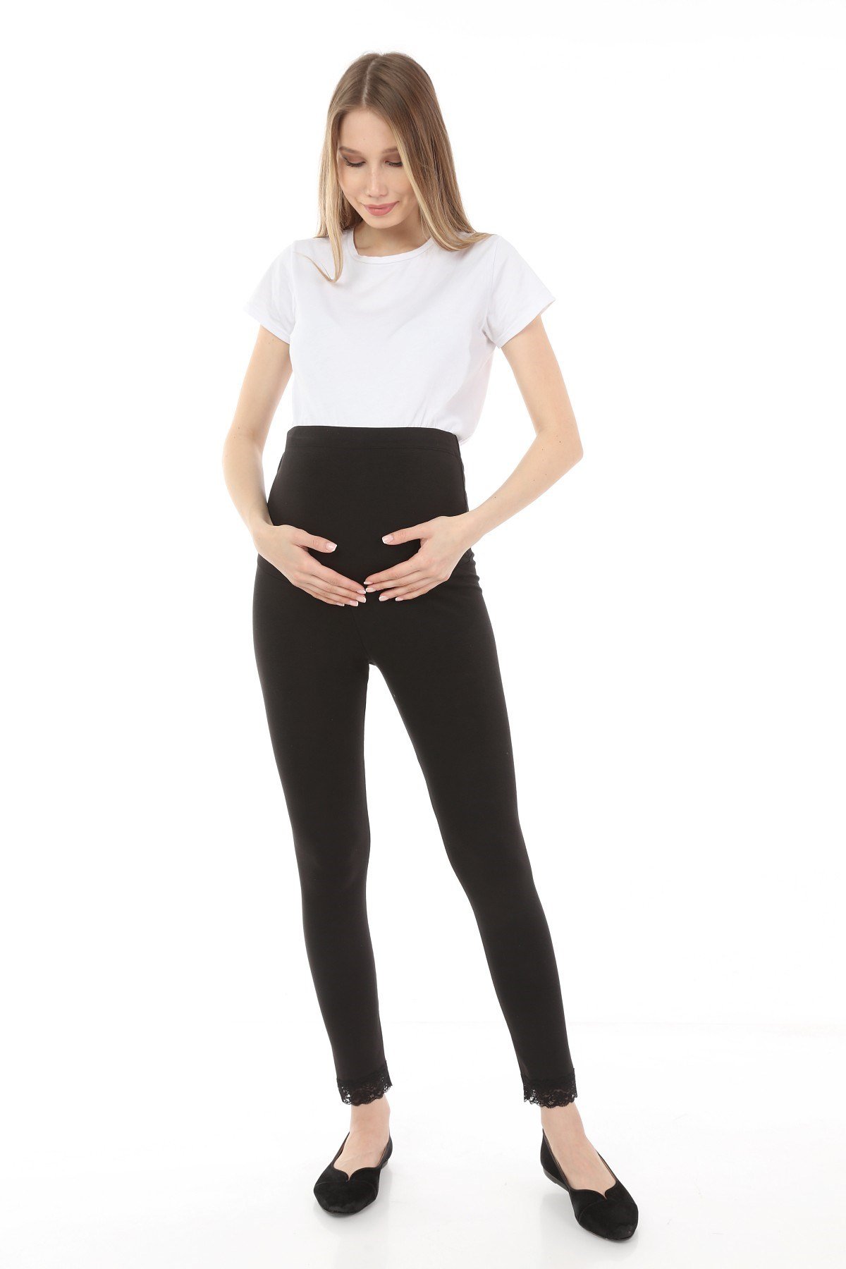 Luvmabelly MYRA8070 Beli Ayarlanabilir Dantelli Hamile Tayt -Siyah
