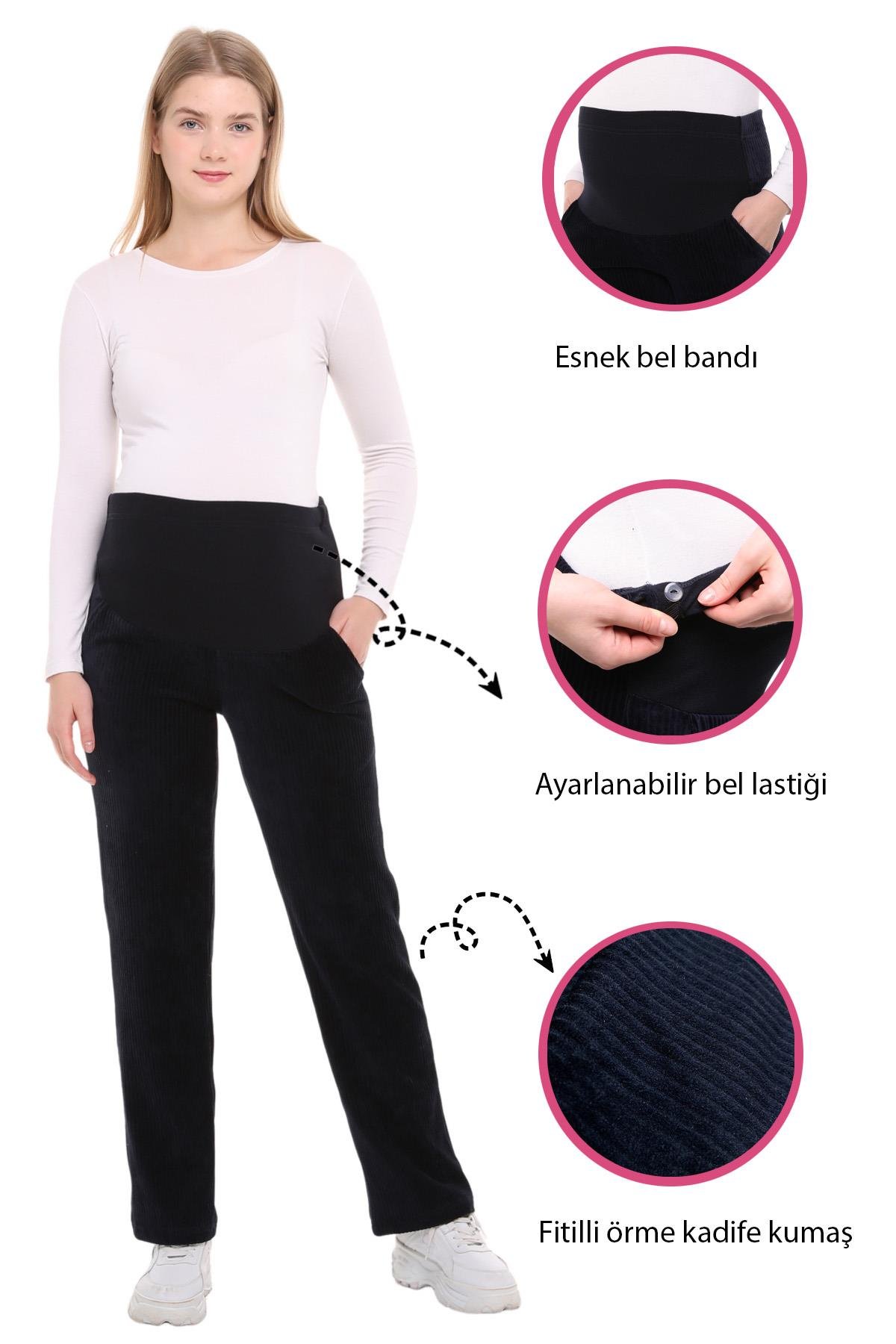Luvmabelly MYRA8511 Beli Ayarlanabilir Kışlık Kadife Hamile Pantolonu