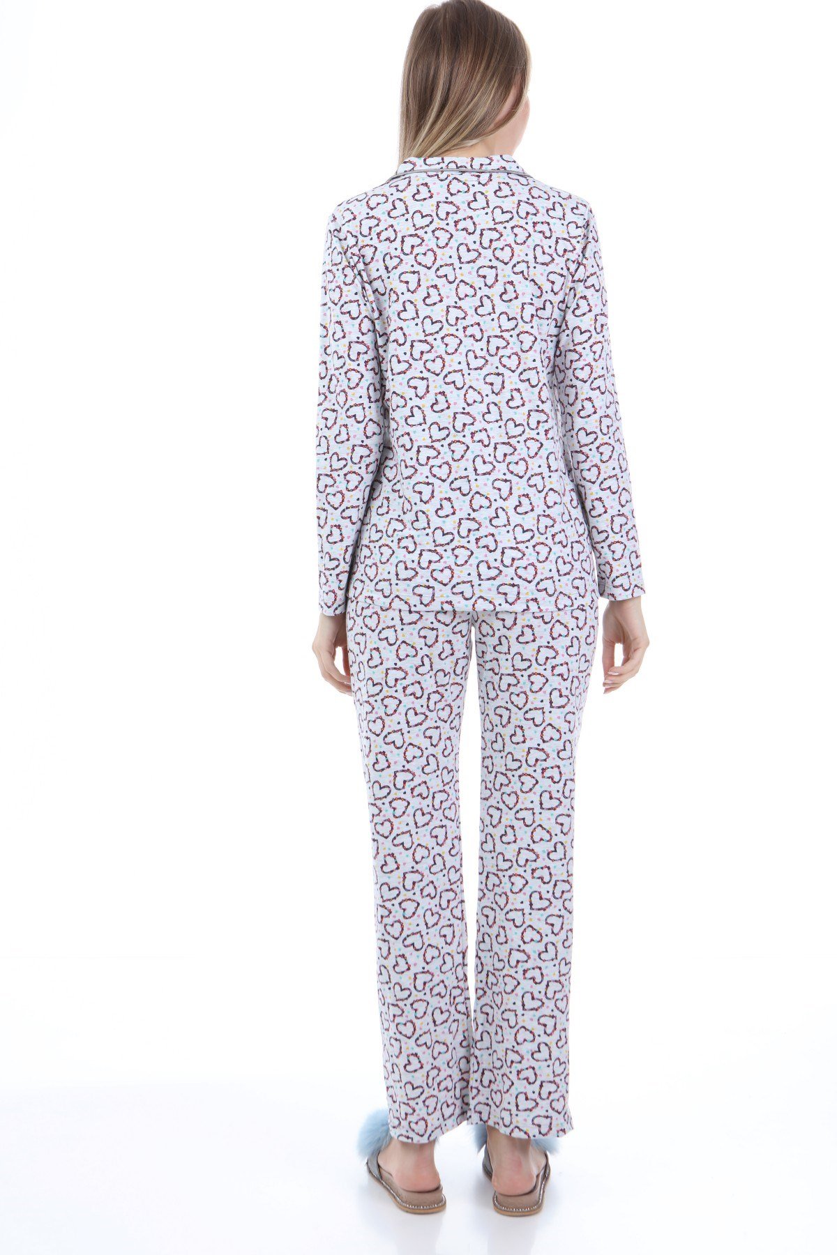 Luvmabelly MYRA9536 Düğmeli Biyeli Hamile Pijama Takımı - Kalpli - Gri