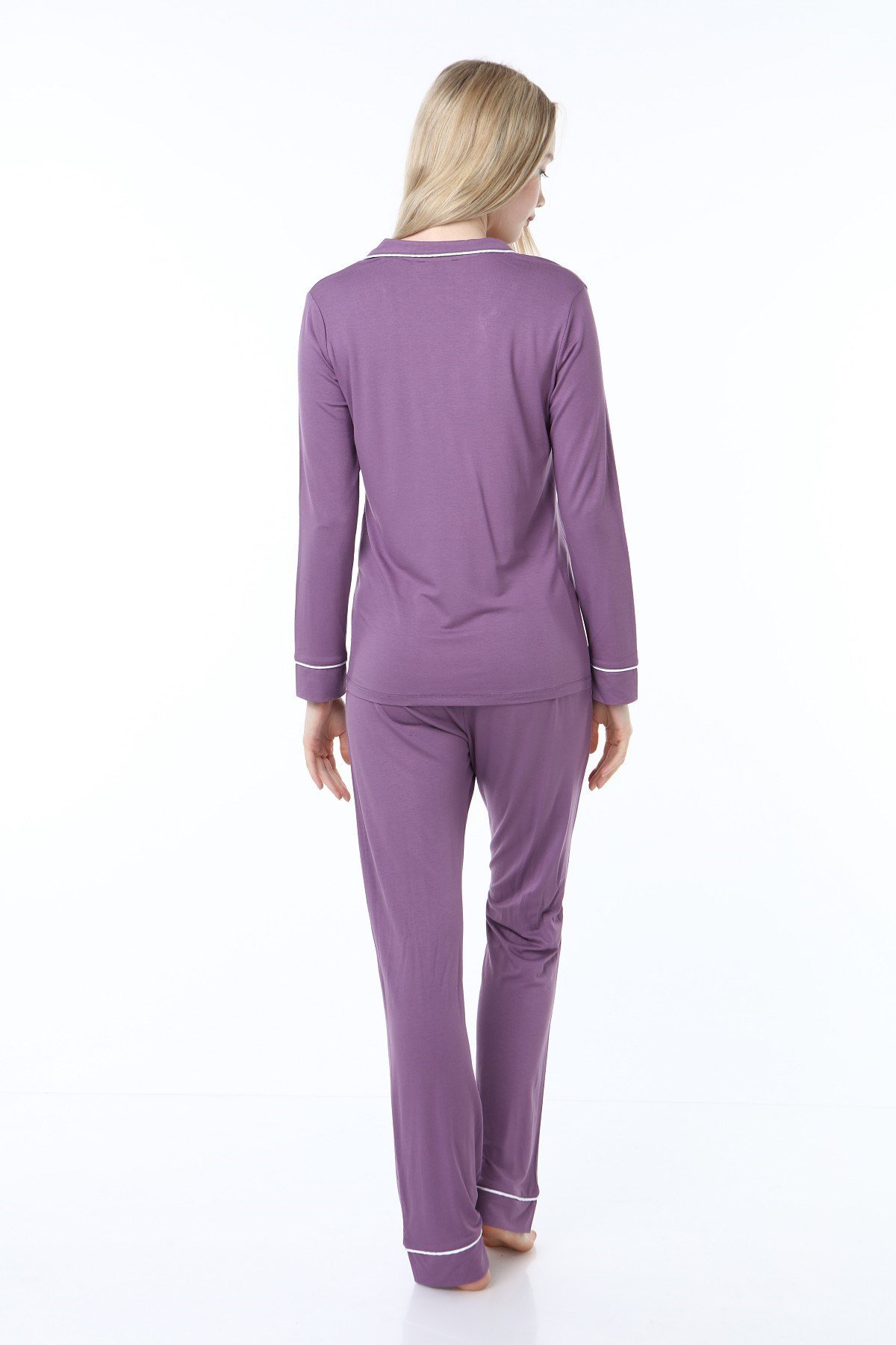 Luvmabelly MYRA9552 Düğmeli Biyeli Hamile Pijama Takımı -Mor