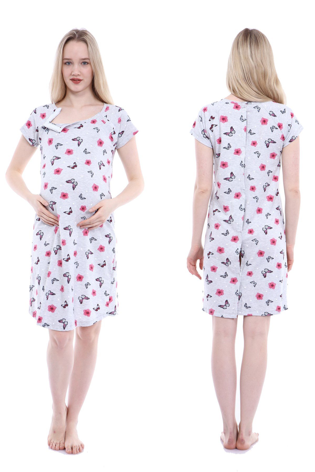 Luvmabelly MYRA9602 Doğum Sonrası Hastane Geceliği - Gri