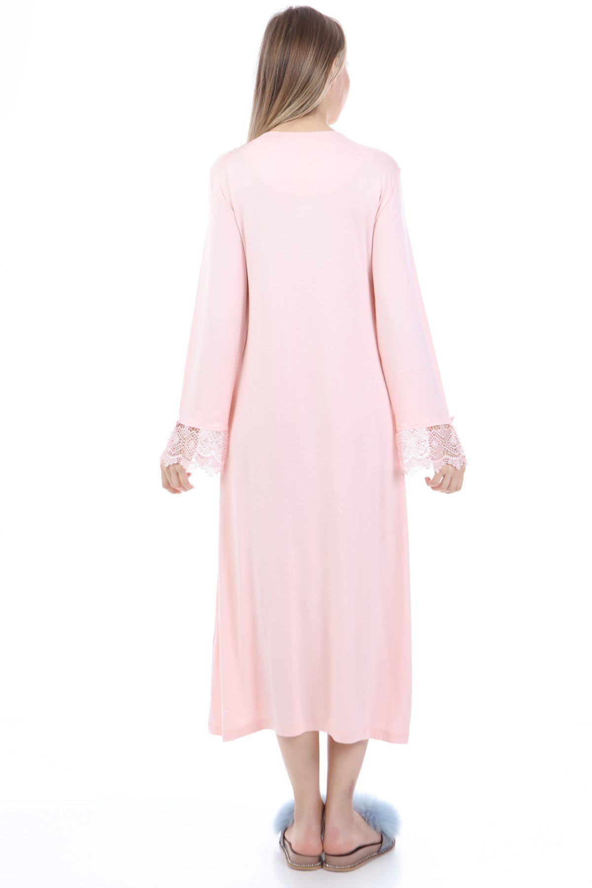 Luvmabelly MYRA9622 Dantelli Düğmeli Hamile Gecelik - Pembe