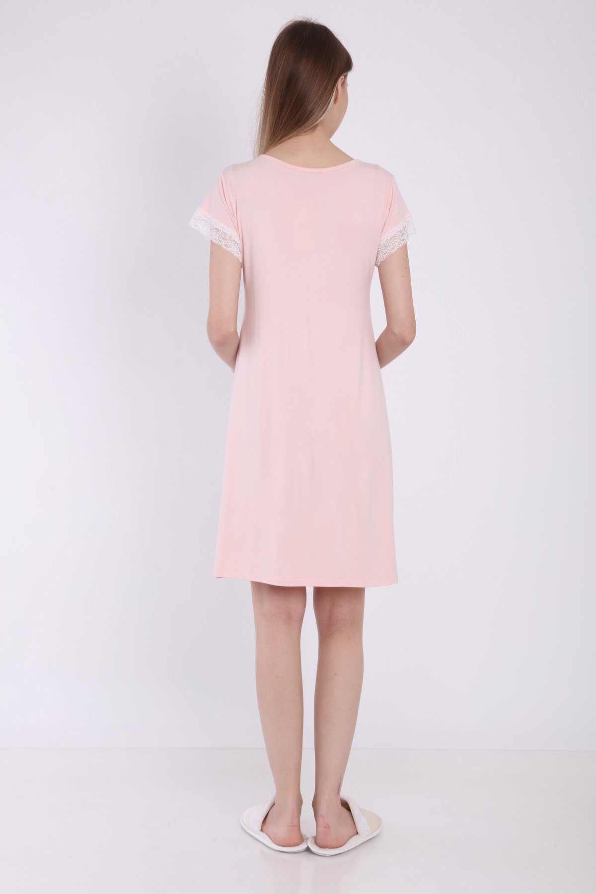 Luvmabelly MYRA9680 Önden Bölmeli Dantelli Hamile Geceliği -Pembe