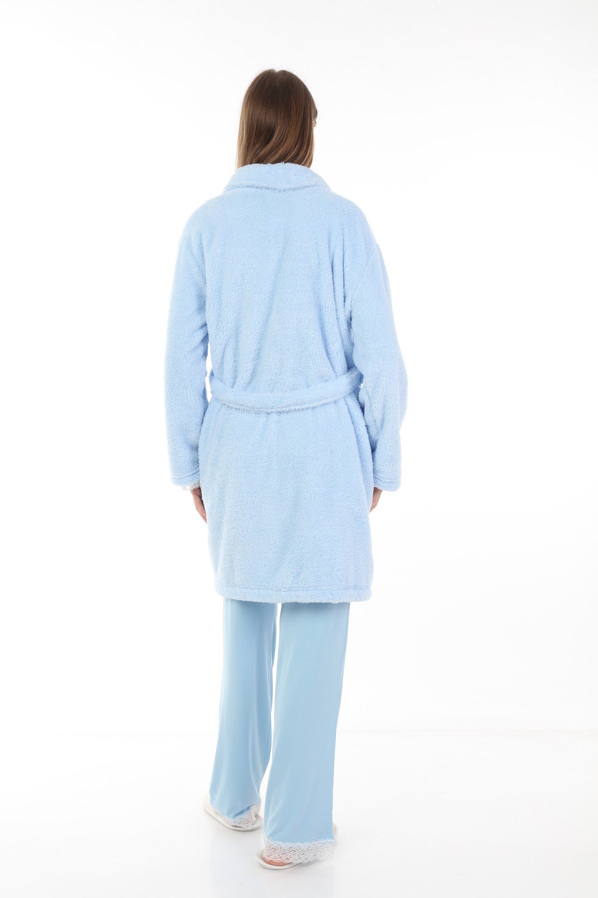 Luvmabelly MYRA9701 Peluş Sabahlıklı Hamile Pijama Takımı -Mavi