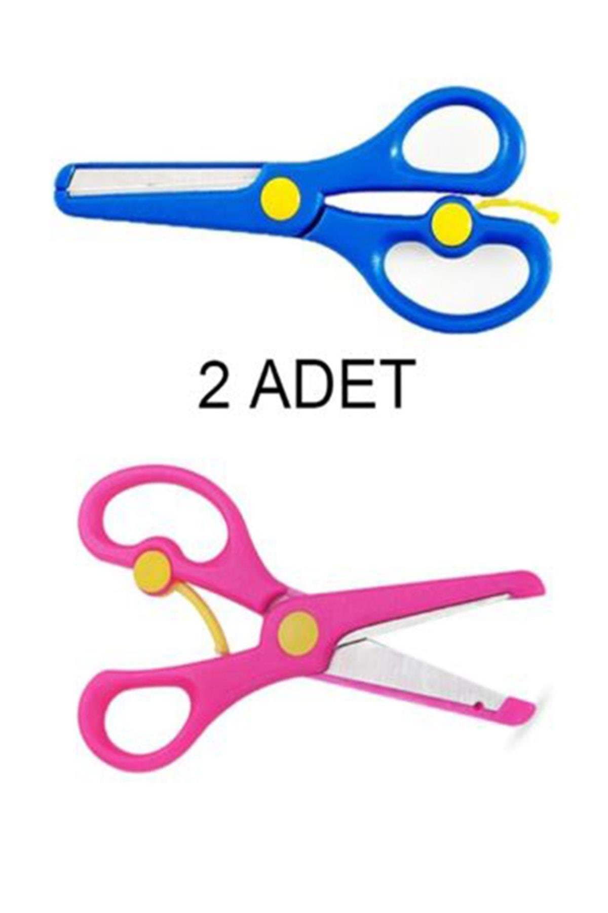 everart 2adet Çocuk Makası Küt Uçlu Yaylı Plastik Korumalı Okul Öğrenci Makası evrt1013