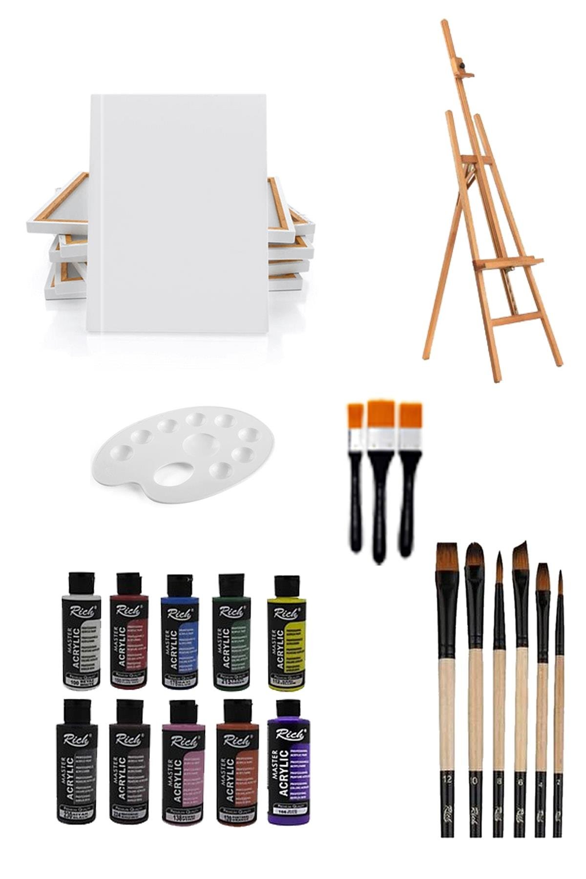 everart 35x50 Tuval 10'lu Akrilik 6 3karma Fırça Şovale Seti -10lu Akrilik evrt0010