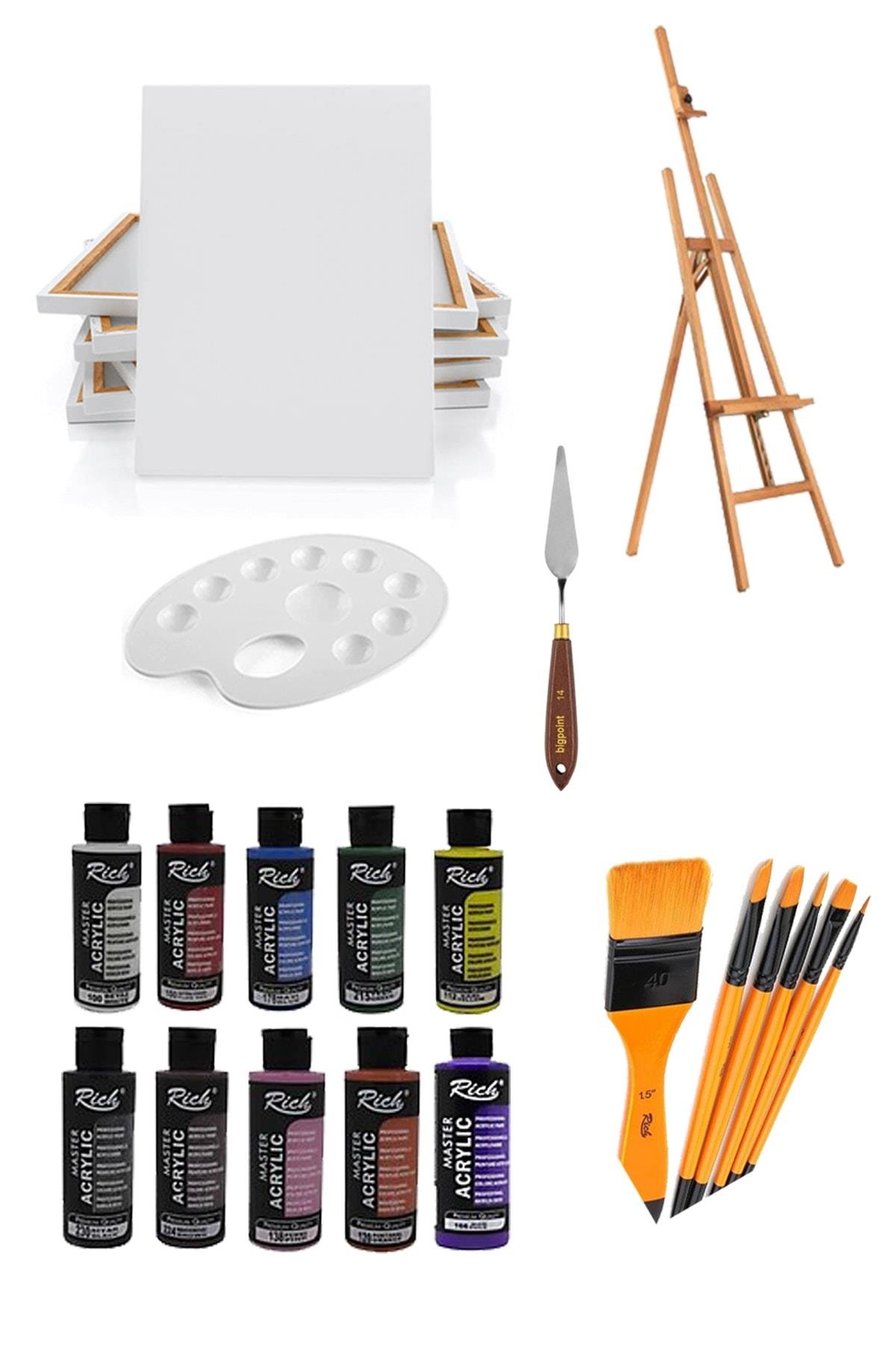 everart Akrilik Boya 120cc - 50x70 Tuval -metal Spatulalı Şövale Seti evrt17