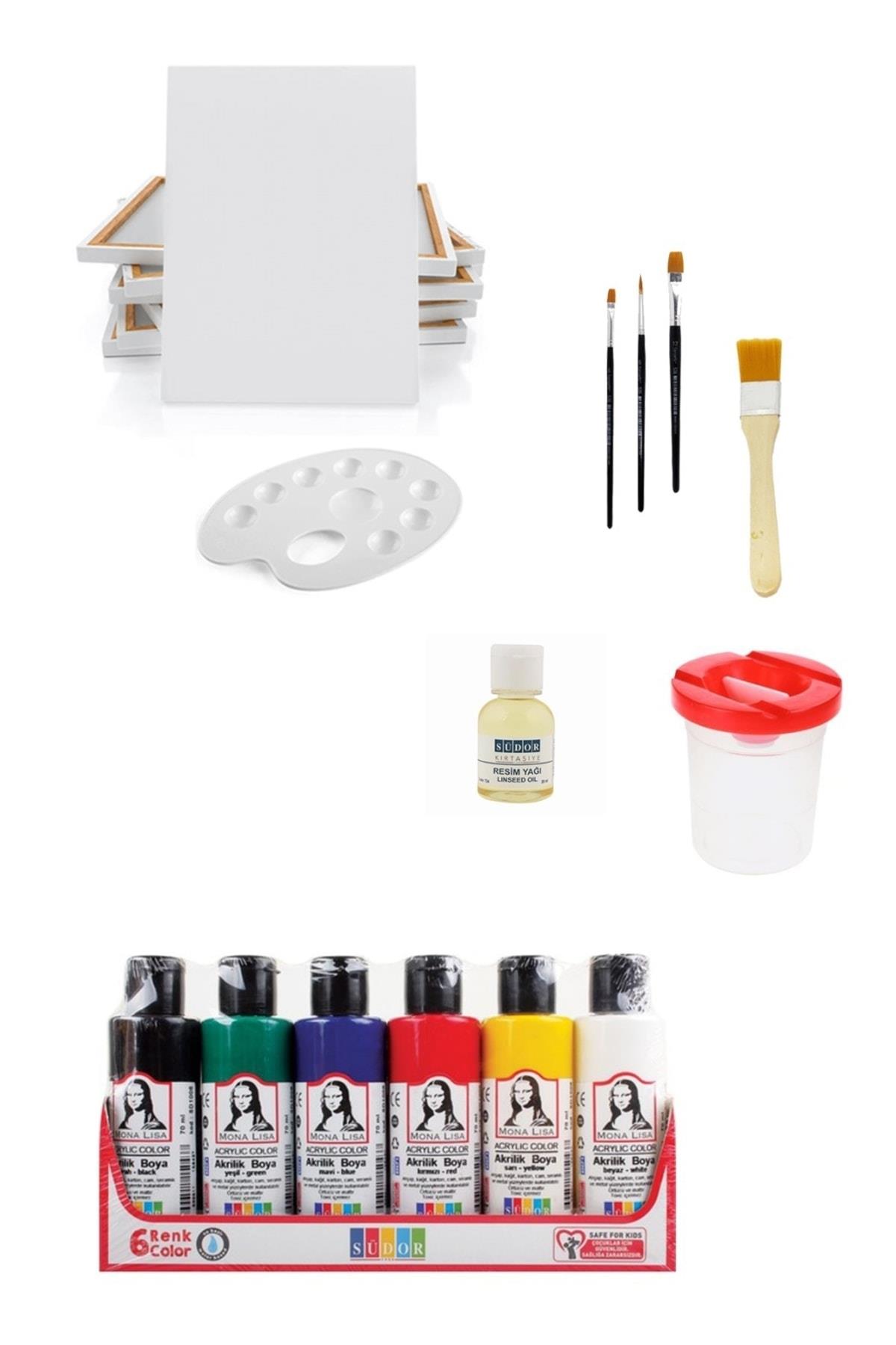 everart Akrilik Boya Seti, 35x50 Tuval, Fırça, 6'lı Akrilik Boya, Palet, Su Kabı, Resim Verniği evertset100