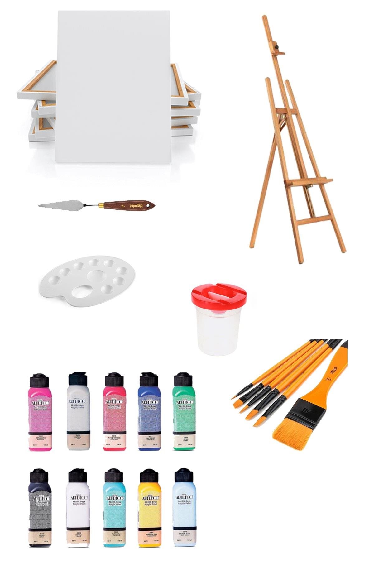 everart Artdeco 140 Ml Akrilik Boya - 35x50 Tuval - Şövale Seti -metal Spatula EVERART