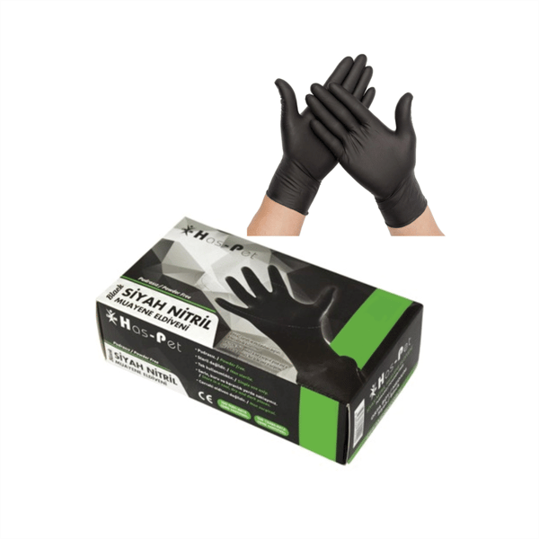 HASPET NİTRİL PUDRASIZ MUAYENE ELDİVENİ SİYAH S