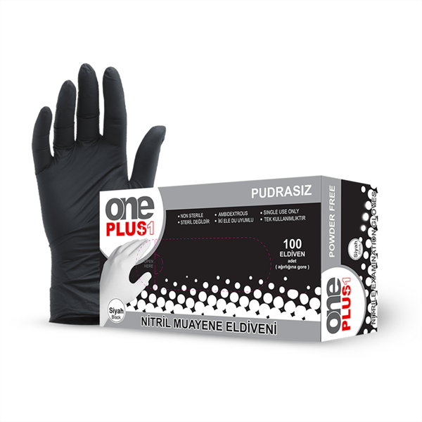 ONE PLUS NİTRİL PUDRASIZ MUAYENE ELDİVENİ SİYAH M