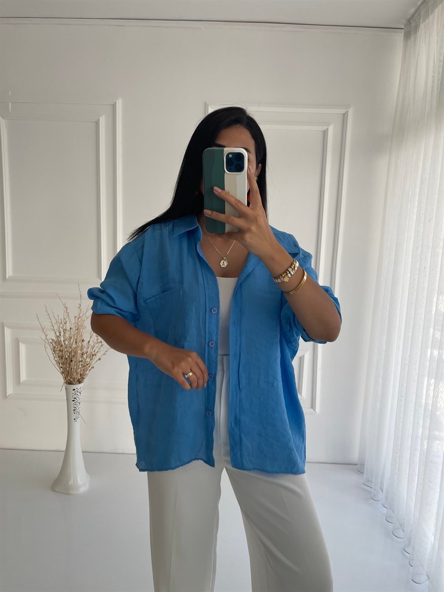 Mavi Oversize Gömlek