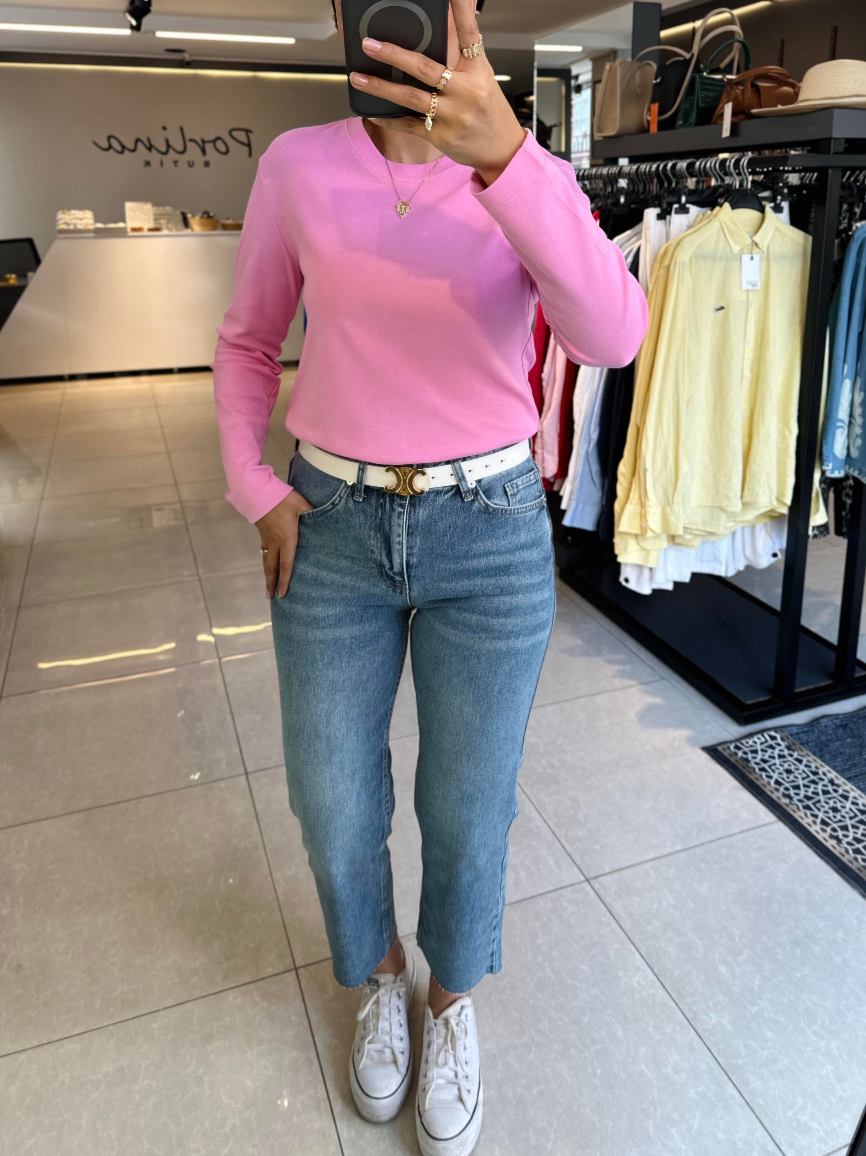 Pembe Massimo Uzun Kol Basic Bluz