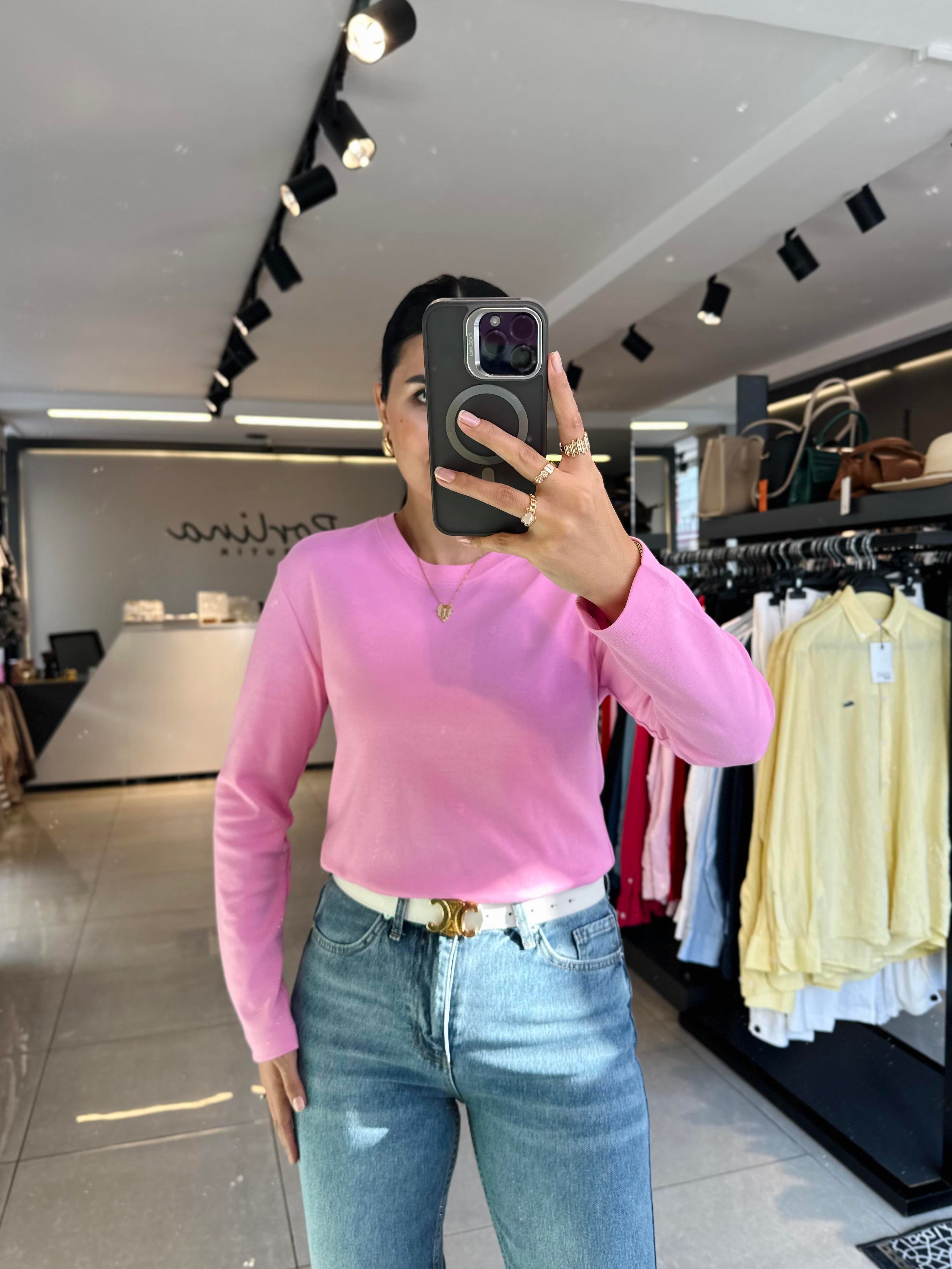 Pembe Massimo Uzun Kol Basic Bluz