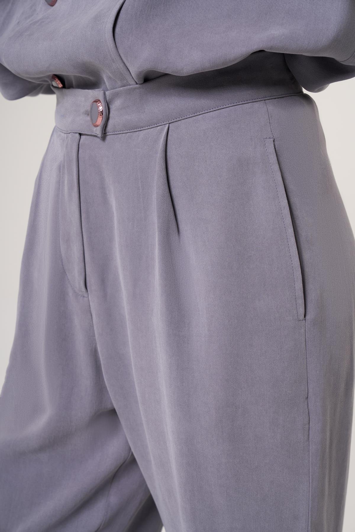 WELLWE-CESLEY GRİ CUPRA TENSEL İÇERİKLİ, HAVUÇ FORM DOKUMA KUMAŞ PANTOLON-Pantolon & Tayt