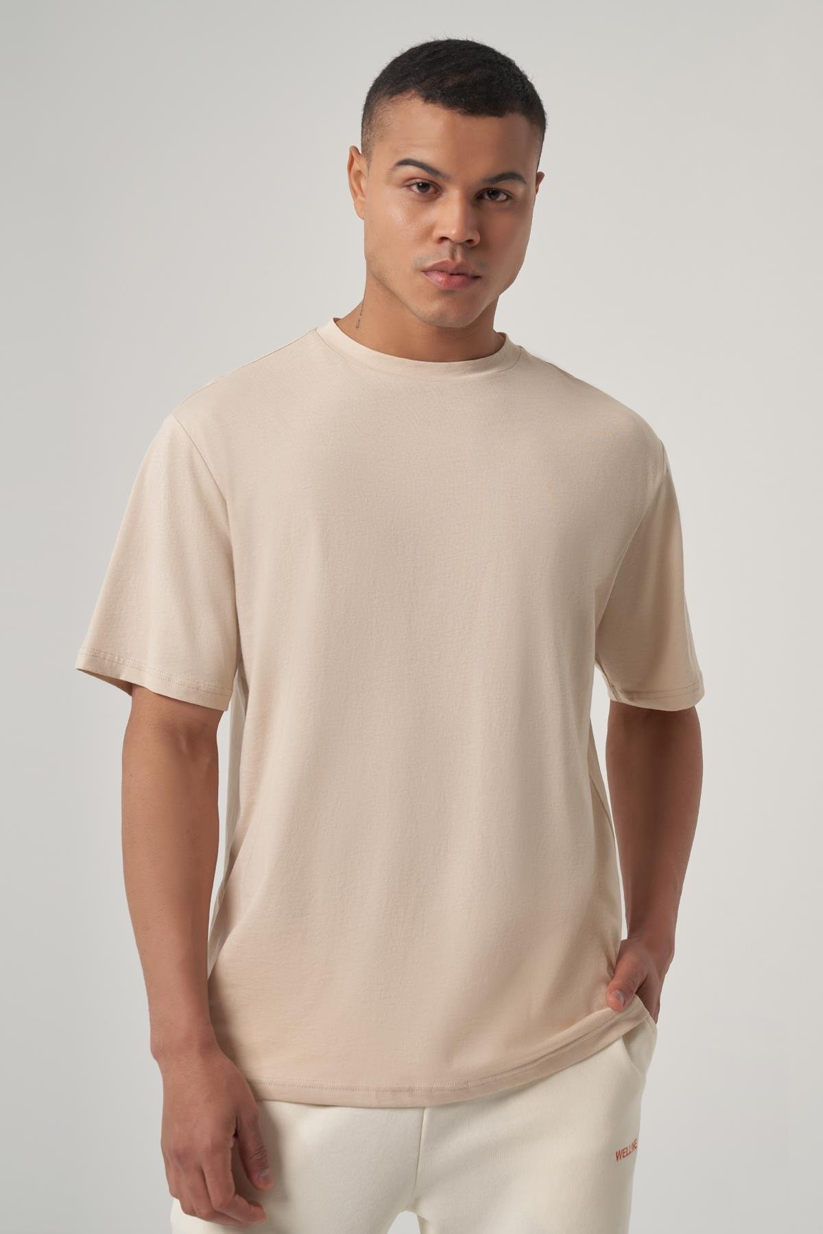 WELLWE-CHALLY bej oversize basic tişört-T-Shirt & Atlet