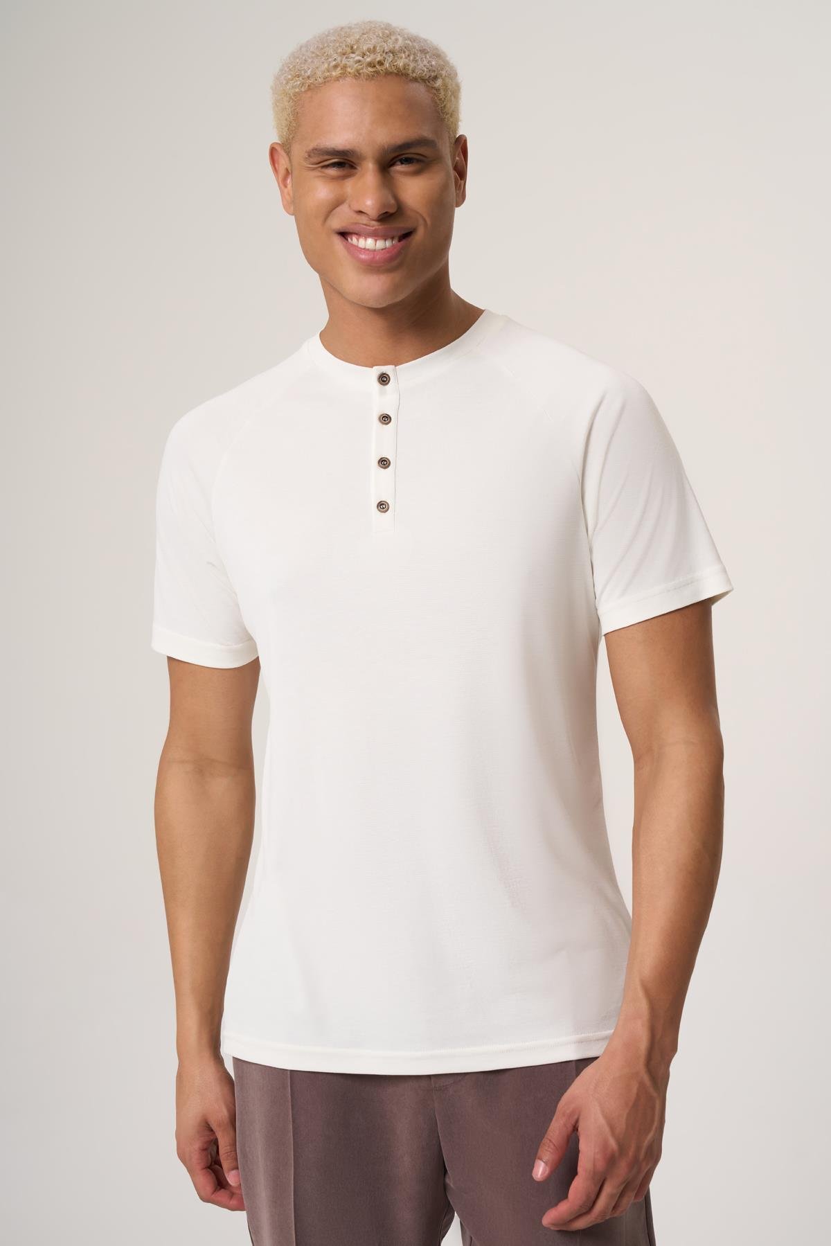 WELLWE-JORS EKRU MODAL İÇERİKLİ, DÜĞMELİ BİSİKLET YAKA PETEK PİKE TİŞÖRT-T-Shirt & Atlet