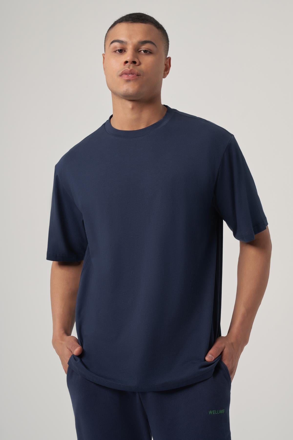 WELLWE-JULES lacivert oversize basic tişört-T-Shirt & Atlet