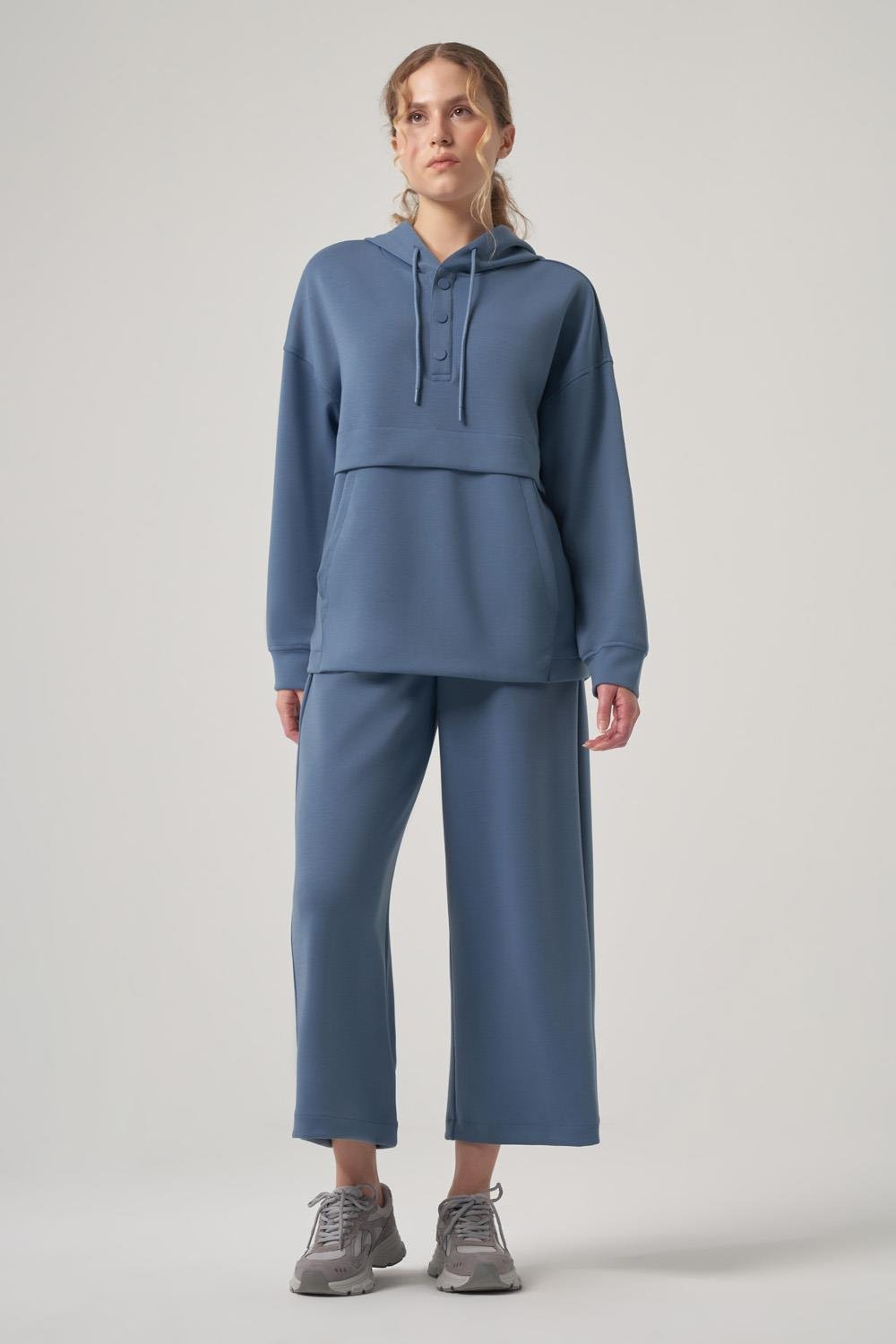 WELLWE-MERCİA indigo ultra relax yumuşak kumaş bol paça bilek boy jogger-Eşofman altı