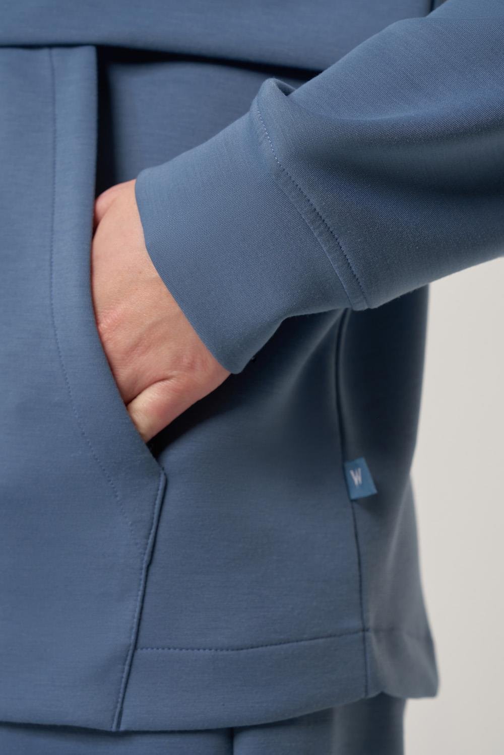 WELLWE-MERCO indigo ultra relax yumuşak kumaş yakası çıt çıt detaylı kapüşonlu sweat-Sweatshirt