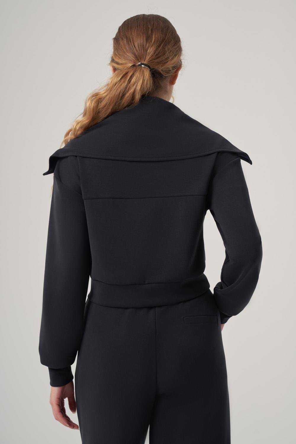 WELLWE-MONTE antrasit modal kumaş ultra relax yaka detaylı fermuarlı ceket-Sweatshirt