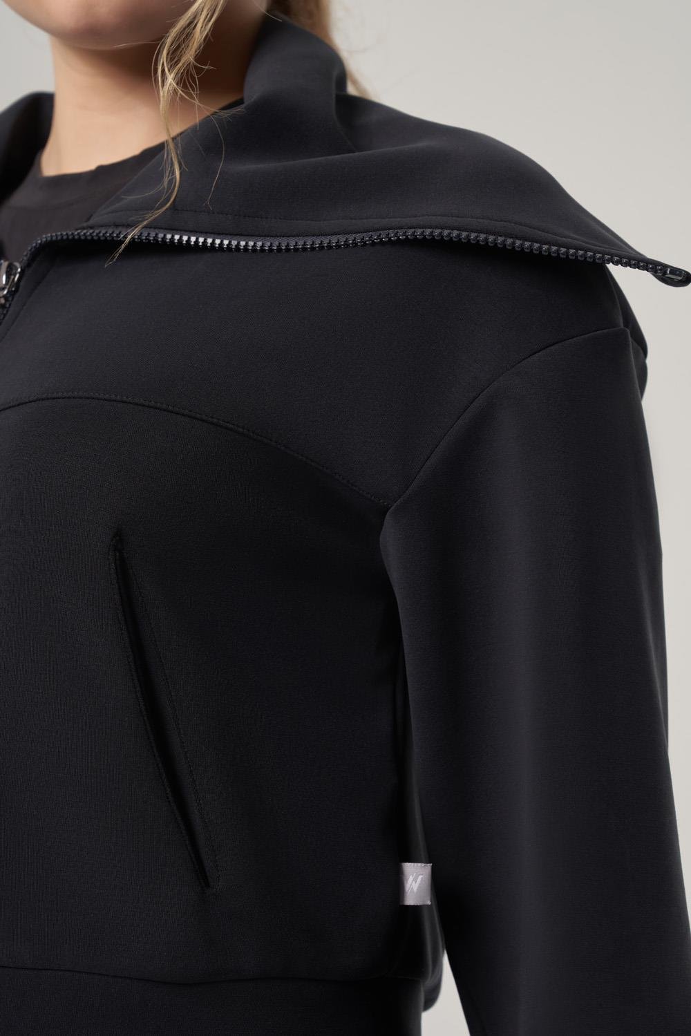 WELLWE-MONTE antrasit modal kumaş ultra relax yaka detaylı fermuarlı ceket-Sweatshirt