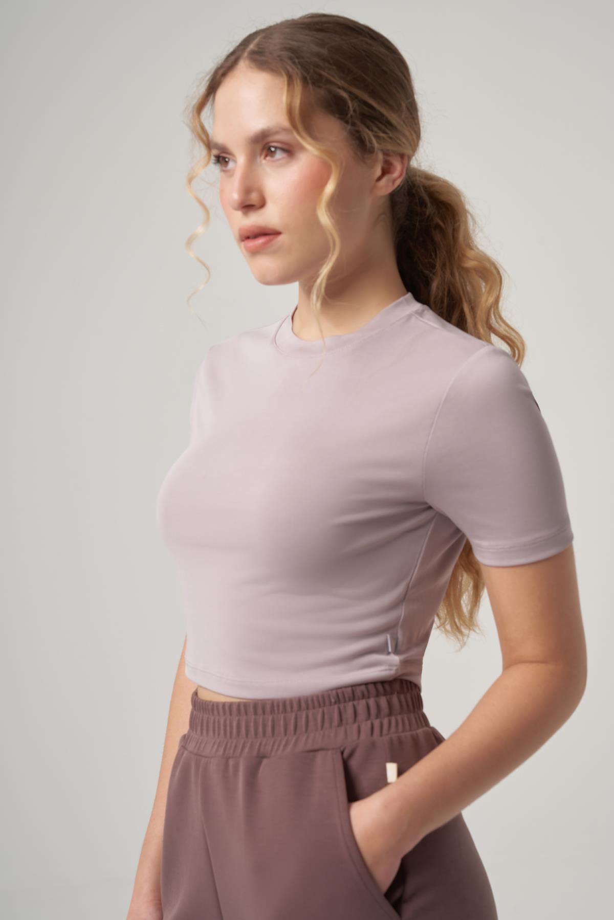 WELLWE-NIKEN gül kurusu soft touch modal içerikli crop tişört-T-Shirt & Atlet