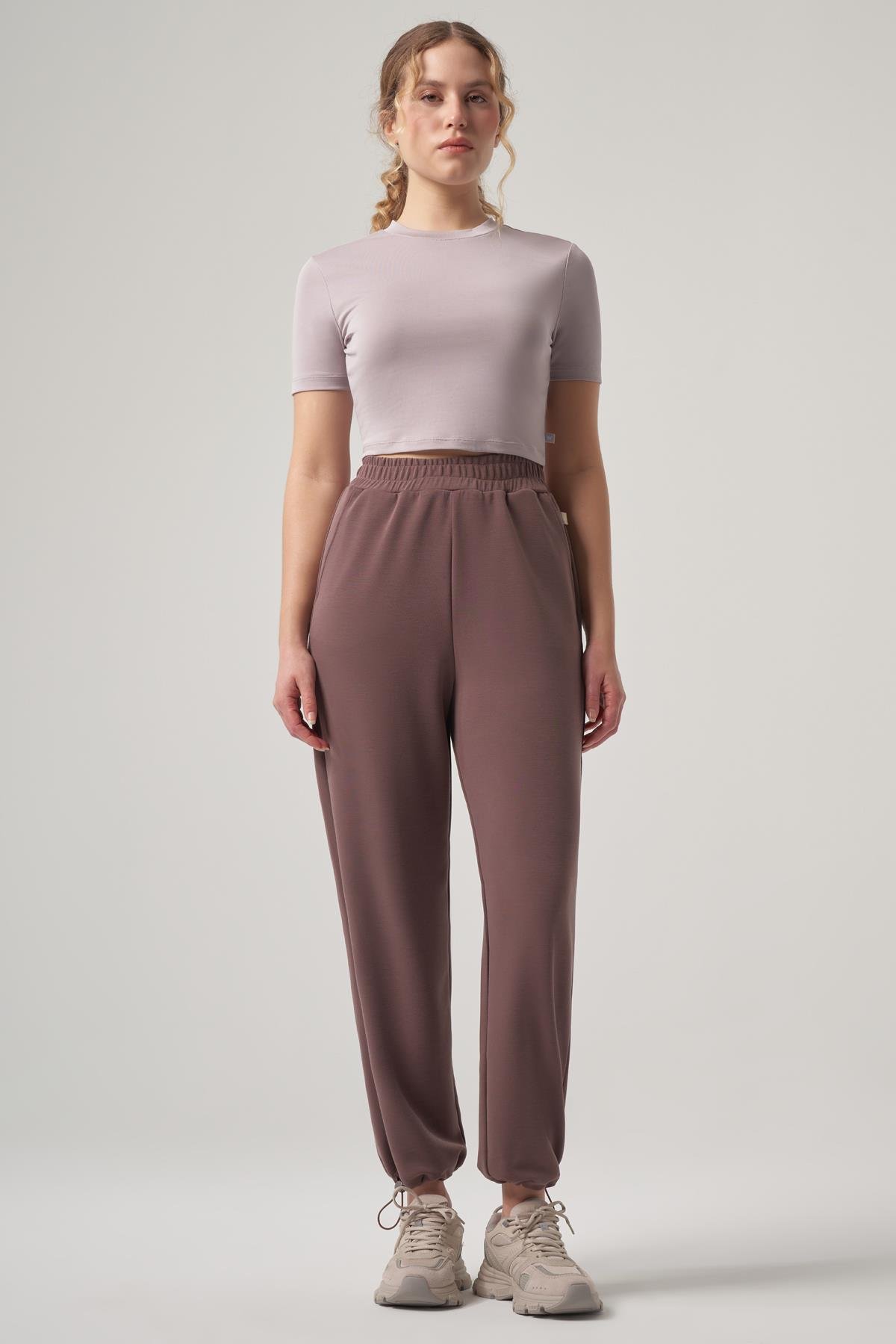 WELLWE-NIKEN gül kurusu soft touch modal içerikli crop tişört-T-Shirt & Atlet