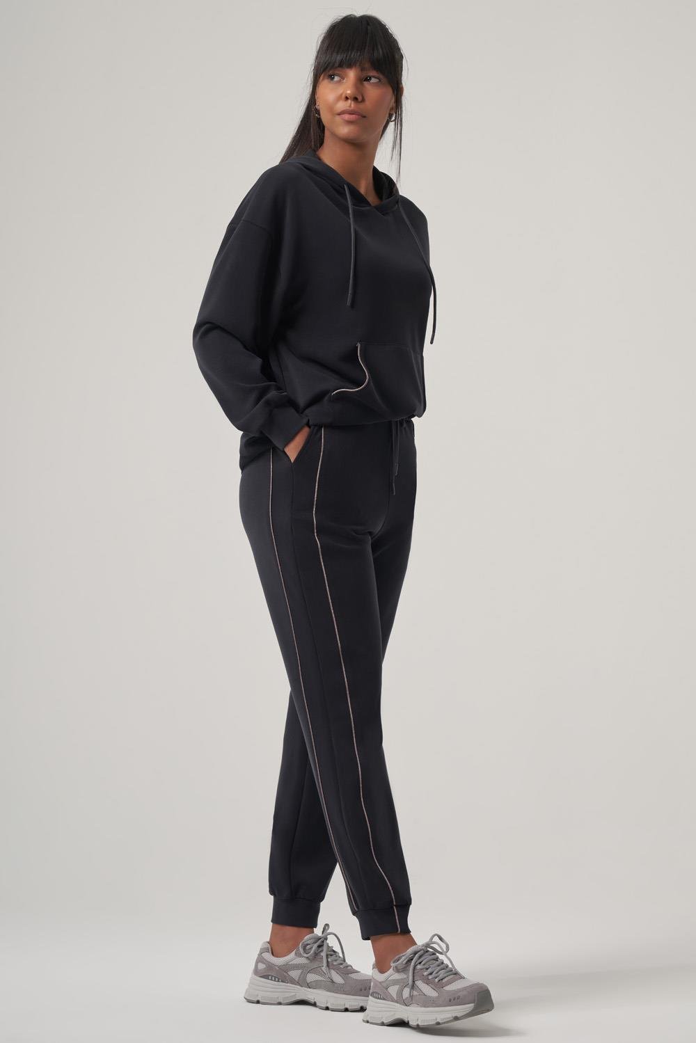 WELLWE-NOVA antrasit modal kumaş ultra relax kapüşonlu hoodie-Sweatshirt