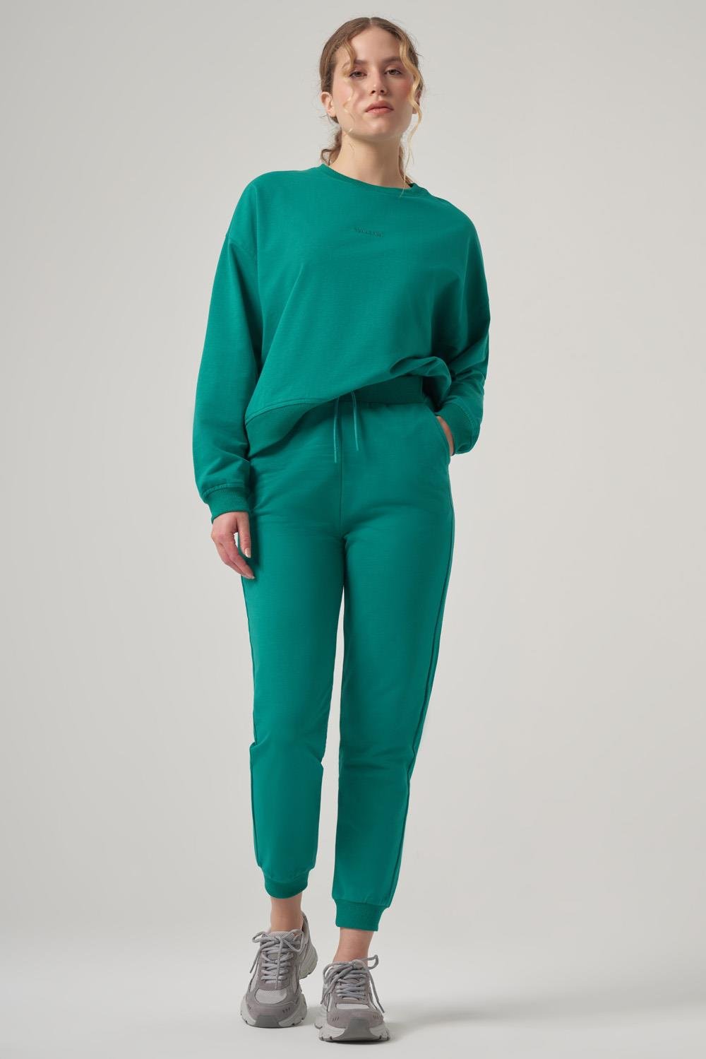WELLWE-SANDERONA yeşil oversize iki iplik sweatshirt-Sweatshirt