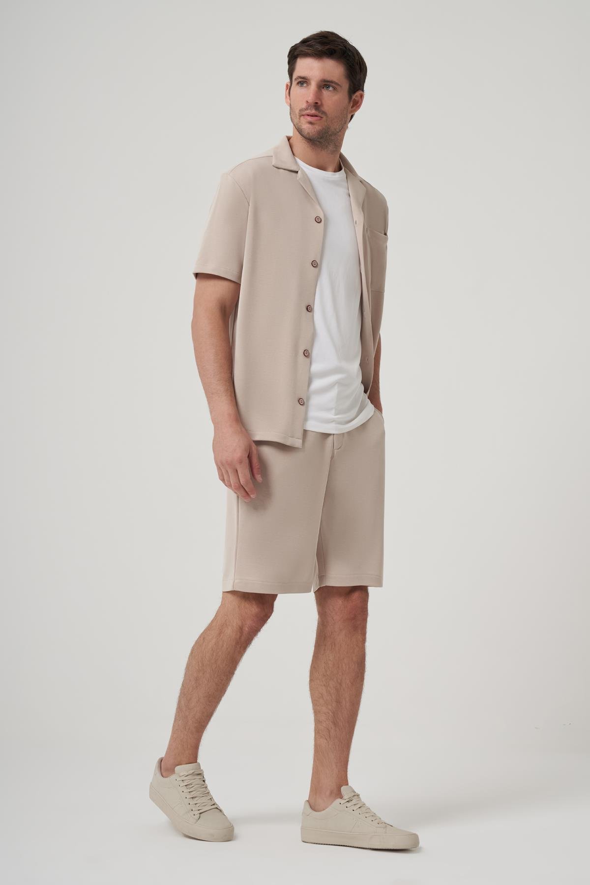 WELLWE-SANWAY MODAL İÇERİKLİ RELAXED FIT MONO YAKA PİKE GÖMLEK-Gömlek