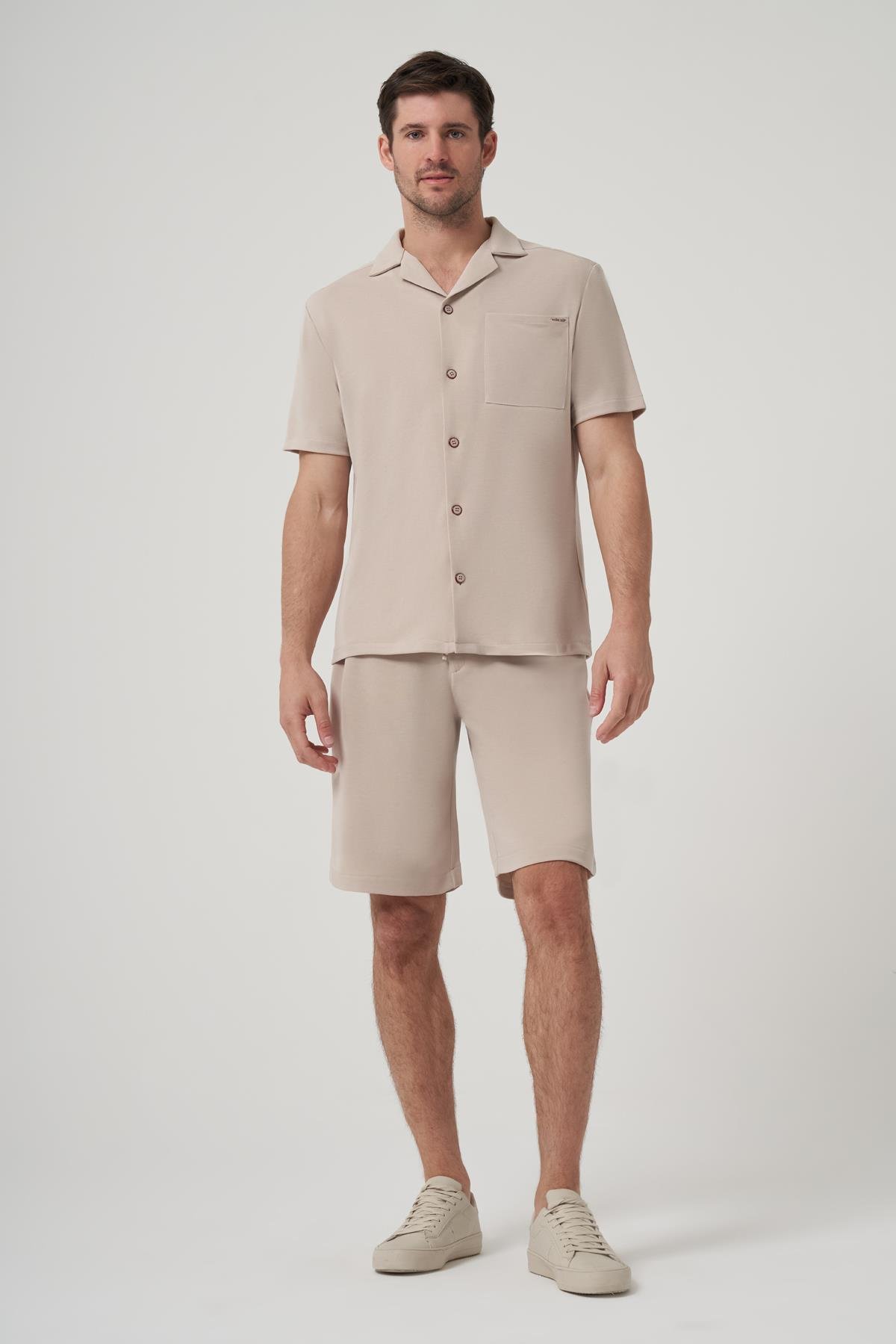 WELLWE-SANWAY MODAL İÇERİKLİ RELAXED FIT MONO YAKA PİKE GÖMLEK-Gömlek