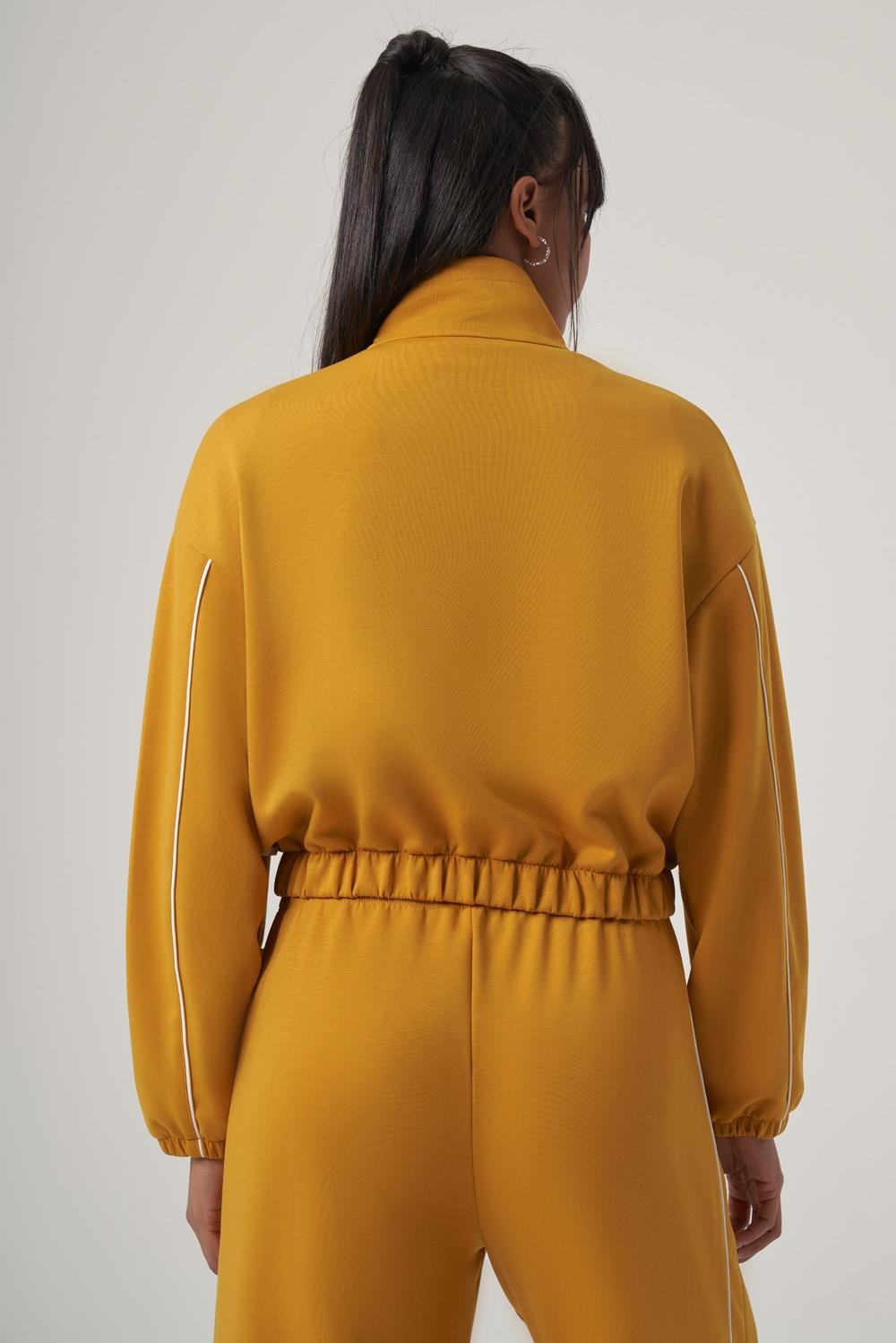 WELLWE-SHELA hardal ultra relax yumuşak kumaş fermuarlı ceket-Sweatshirt