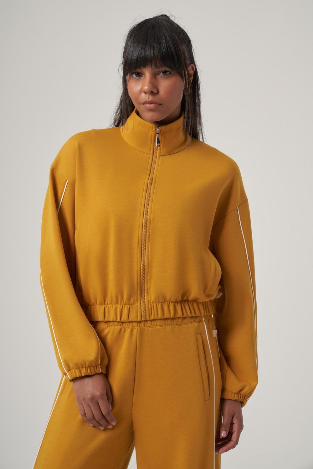 WELLWE-SHELA hardal ultra relax yumuşak kumaş fermuarlı ceket-Sweatshirt