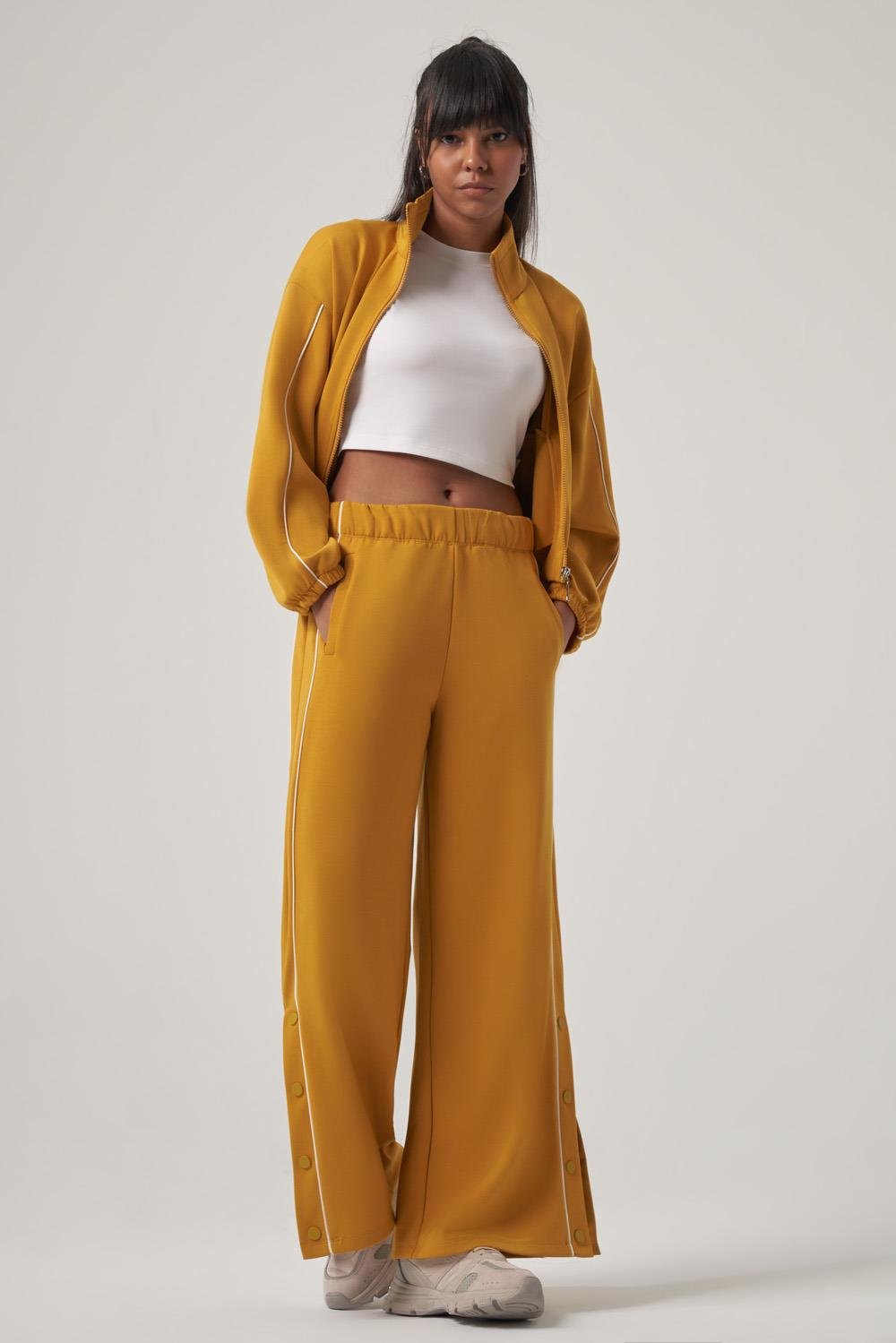 WELLWE-SHELA hardal ultra relax yumuşak kumaş fermuarlı ceket-Sweatshirt
