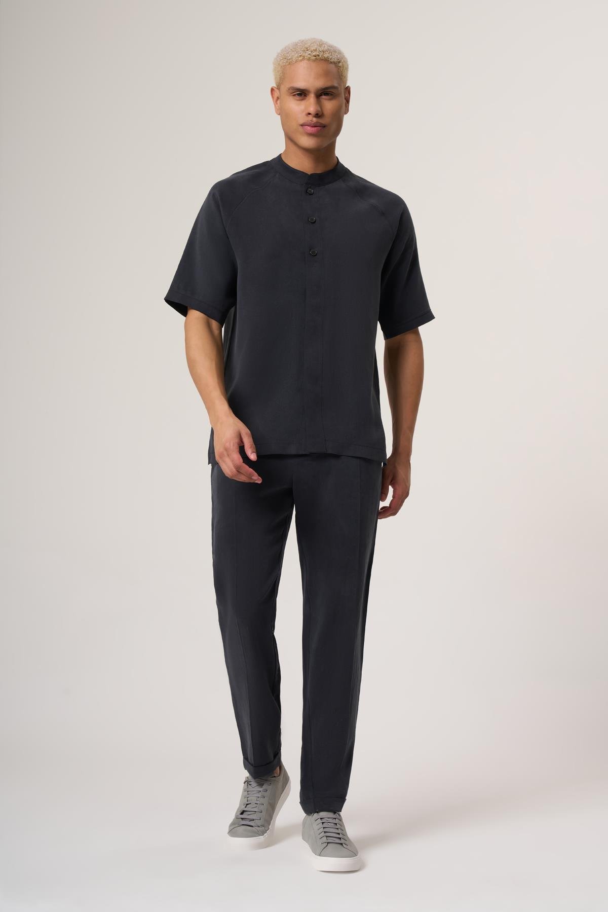 WELLWE-STEN  ANTRASİT  RELAXED FIT CUPRA TENSEL DOKUMA GÖMLEK-Gömlek