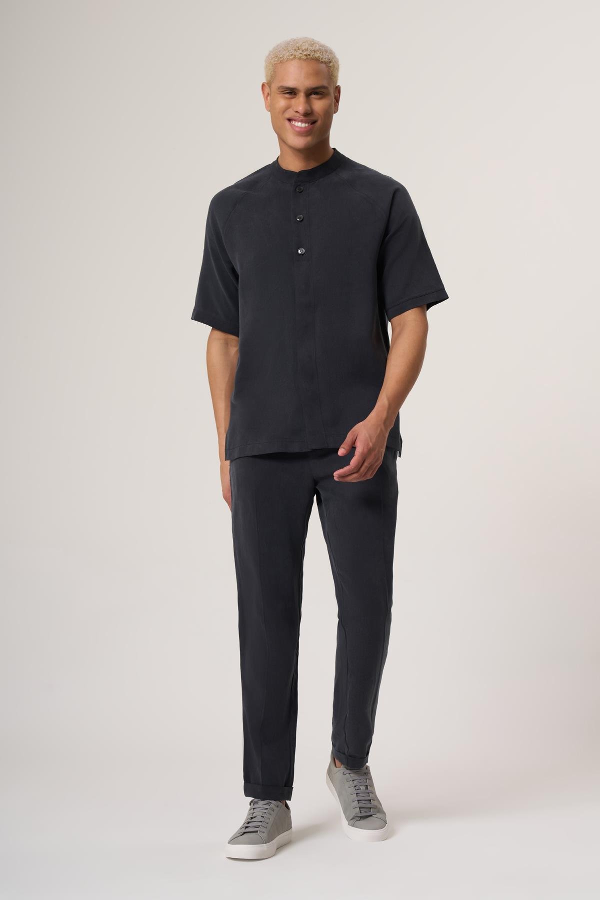 WELLWE-STEN  ANTRASİT  RELAXED FIT CUPRA TENSEL DOKUMA GÖMLEK-Gömlek