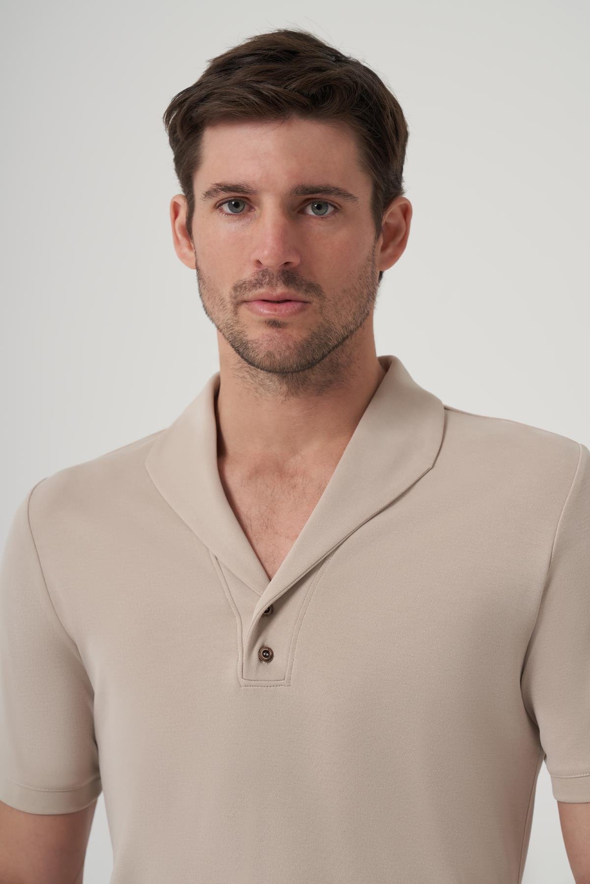 WELLWE-STENLY BEJ RENGİ ŞAL YAKA TİŞÖRT-T-Shirt & Atlet