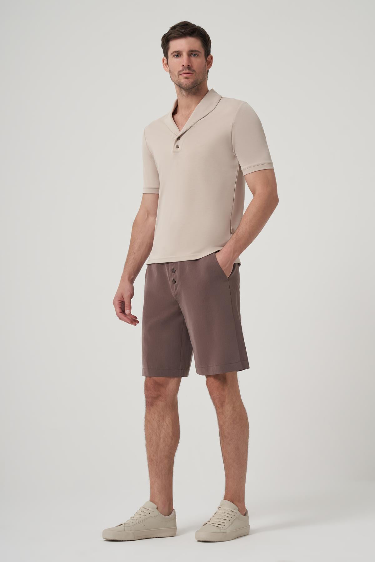 WELLWE-STENLY BEJ RENGİ ŞAL YAKA TİŞÖRT-T-Shirt & Atlet