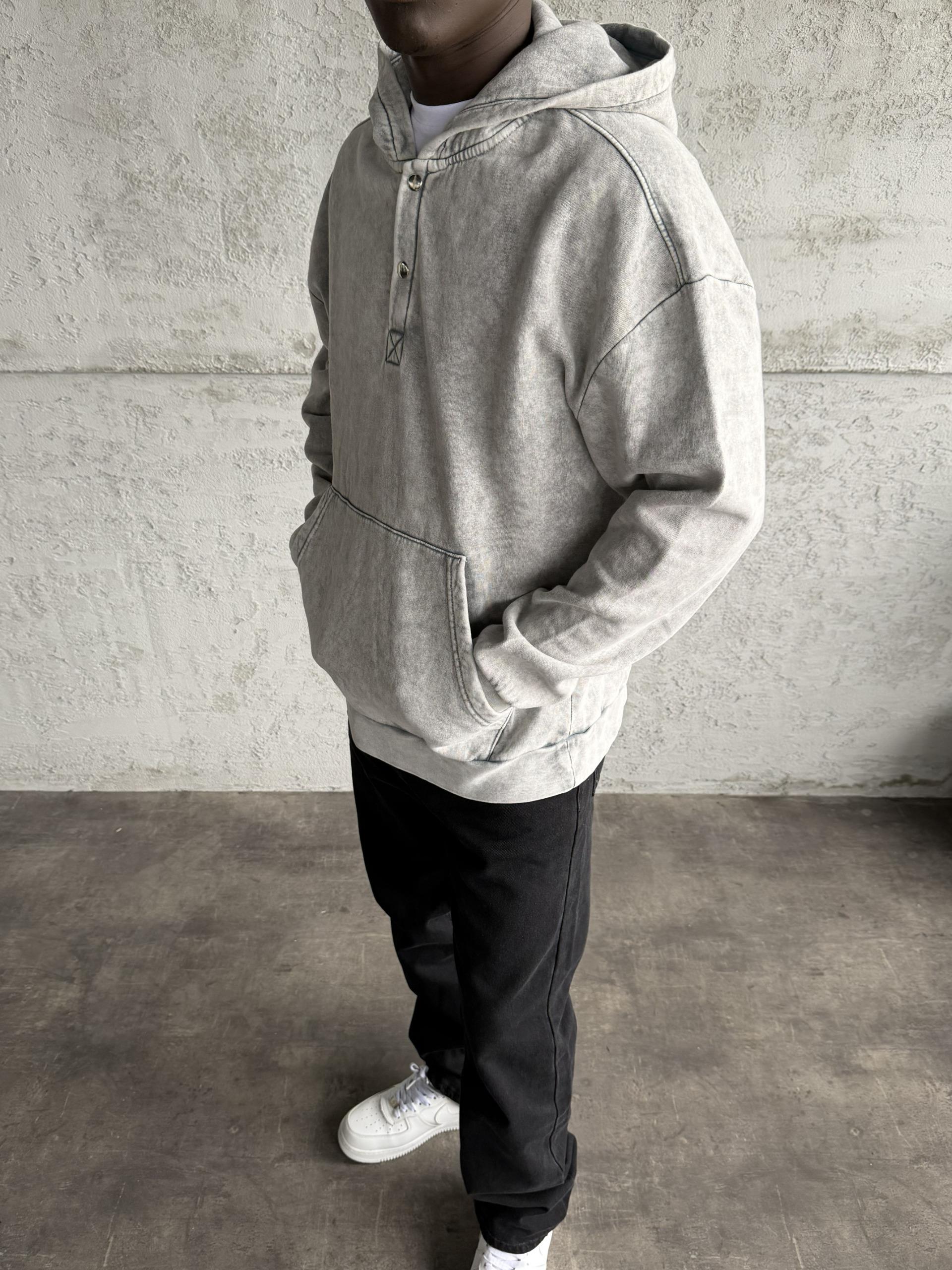 Açık Gri Yıkamalı Kapüşonlü Sweatshirt