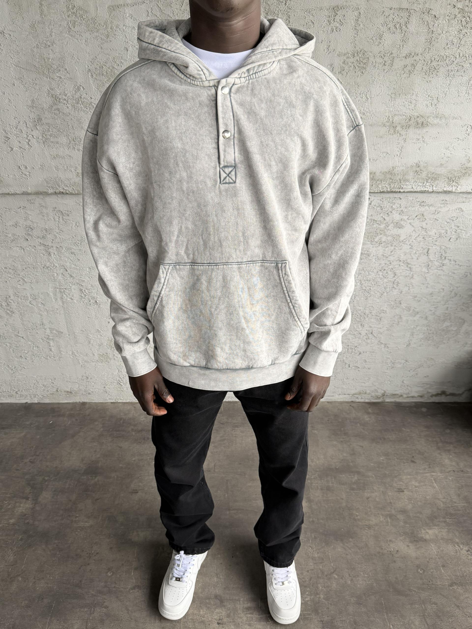 Açık Gri Yıkamalı Kapüşonlü Sweatshirt